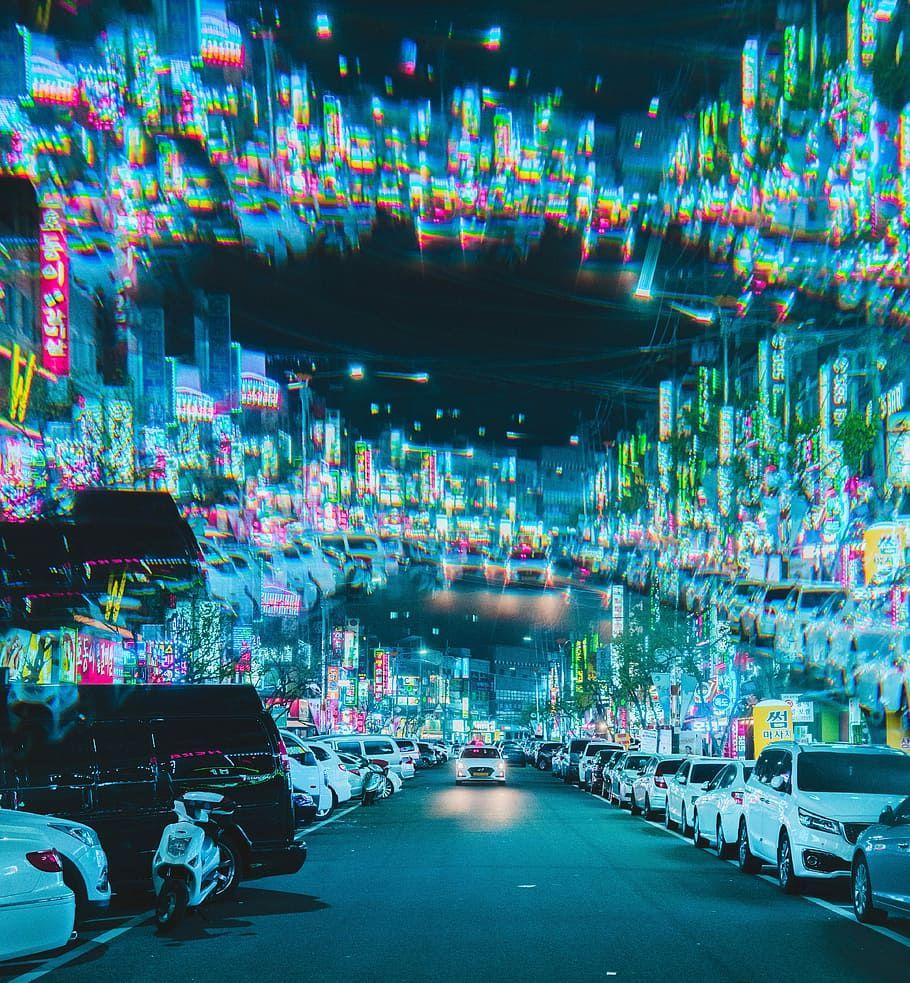 910x983 HD wallpaper: Outrun Korea, untitled, street, neon, light, cyberpunk, abstract