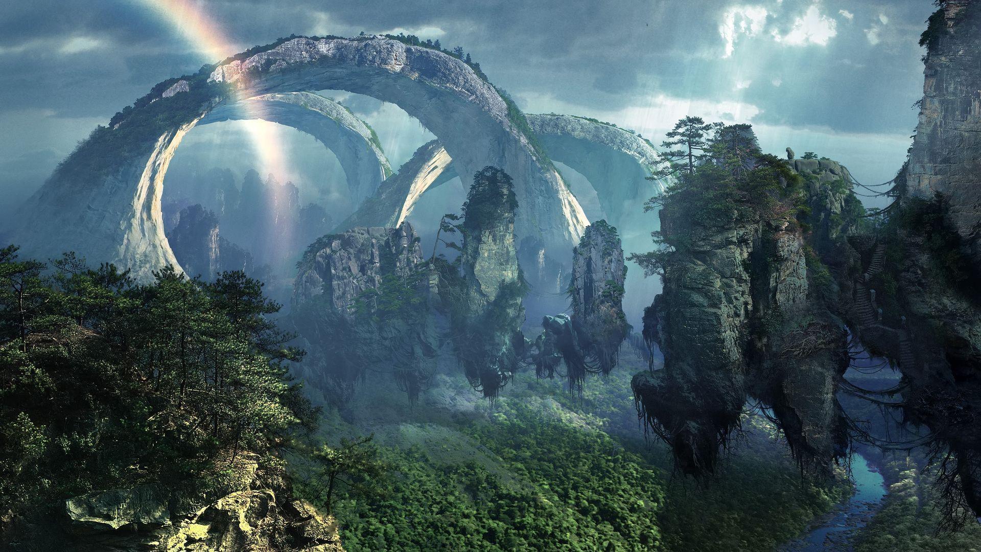 Tetrapterons Flying Over Waterfalls Wallpaper  Fantasy landscape Avatar  world Pandora avatar