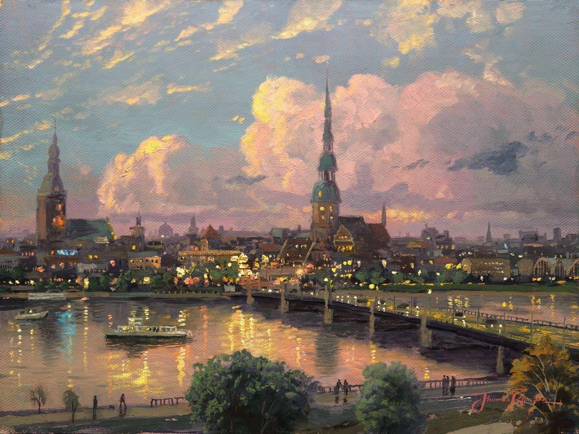 1152x864 sunset over riga, painting, latvia, painting, thomas
