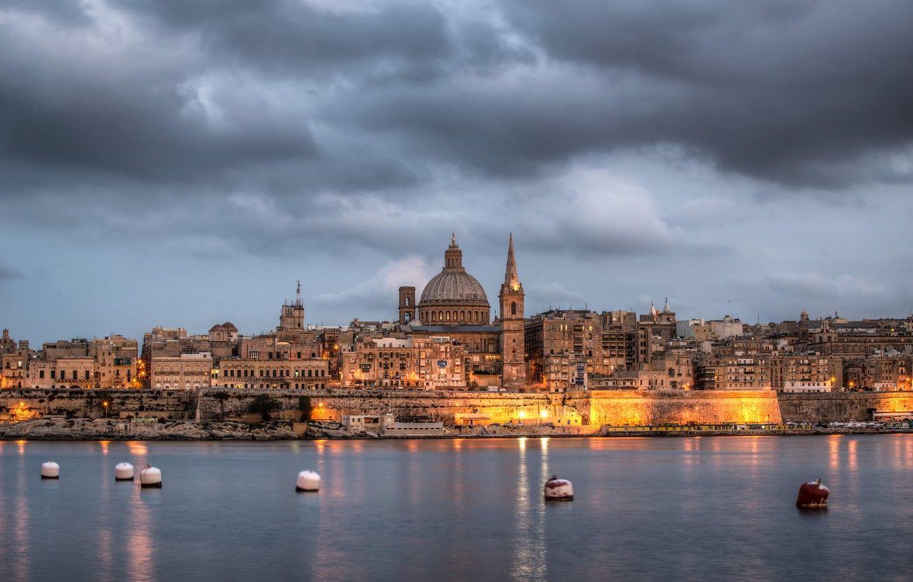 1332x850 Wallpaper sea, lights, tower, buoys, Malta, Valletta image