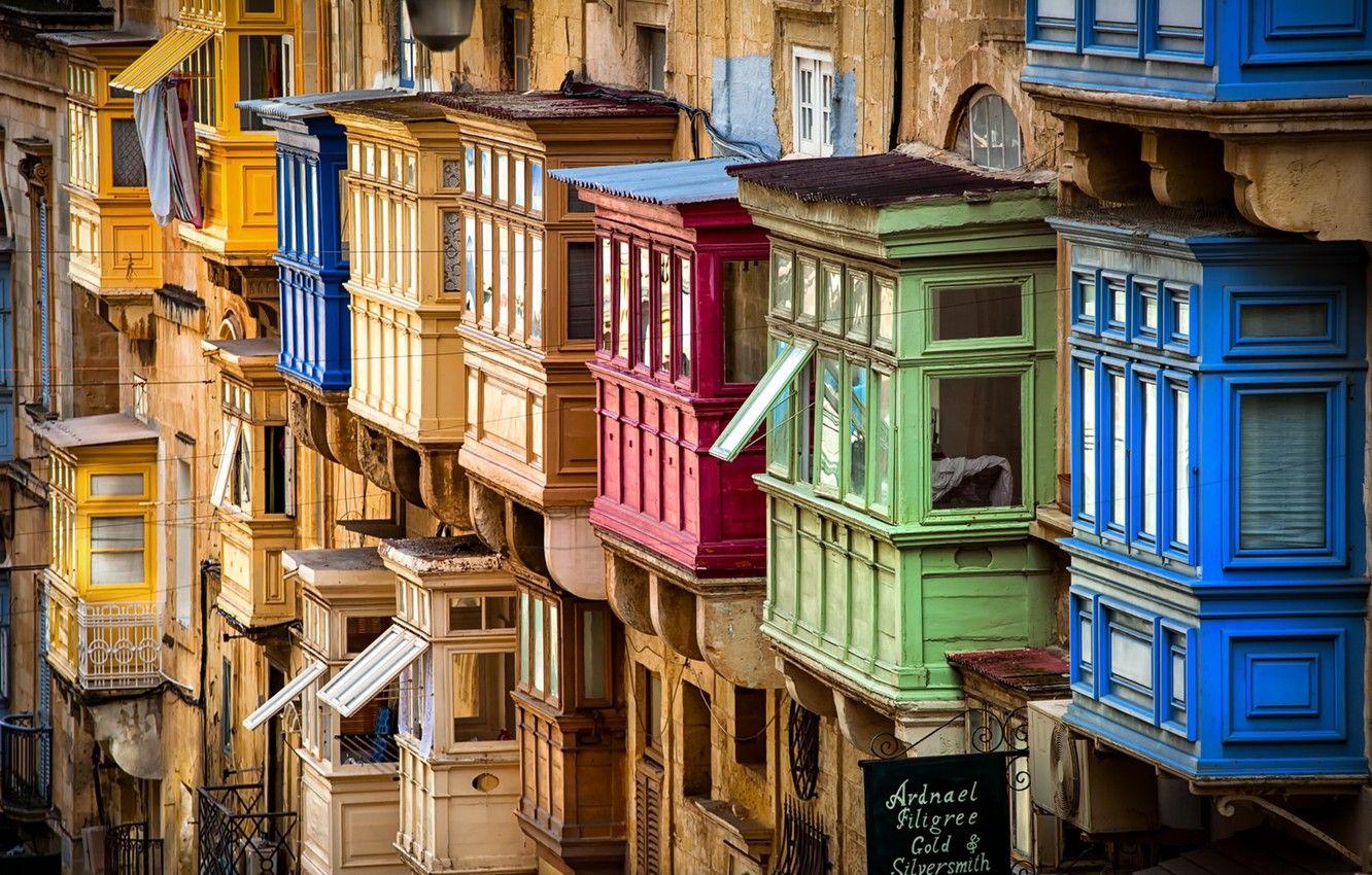 1332x850 Wallpaper Malta, Valletta, Traditional colourful balconies image