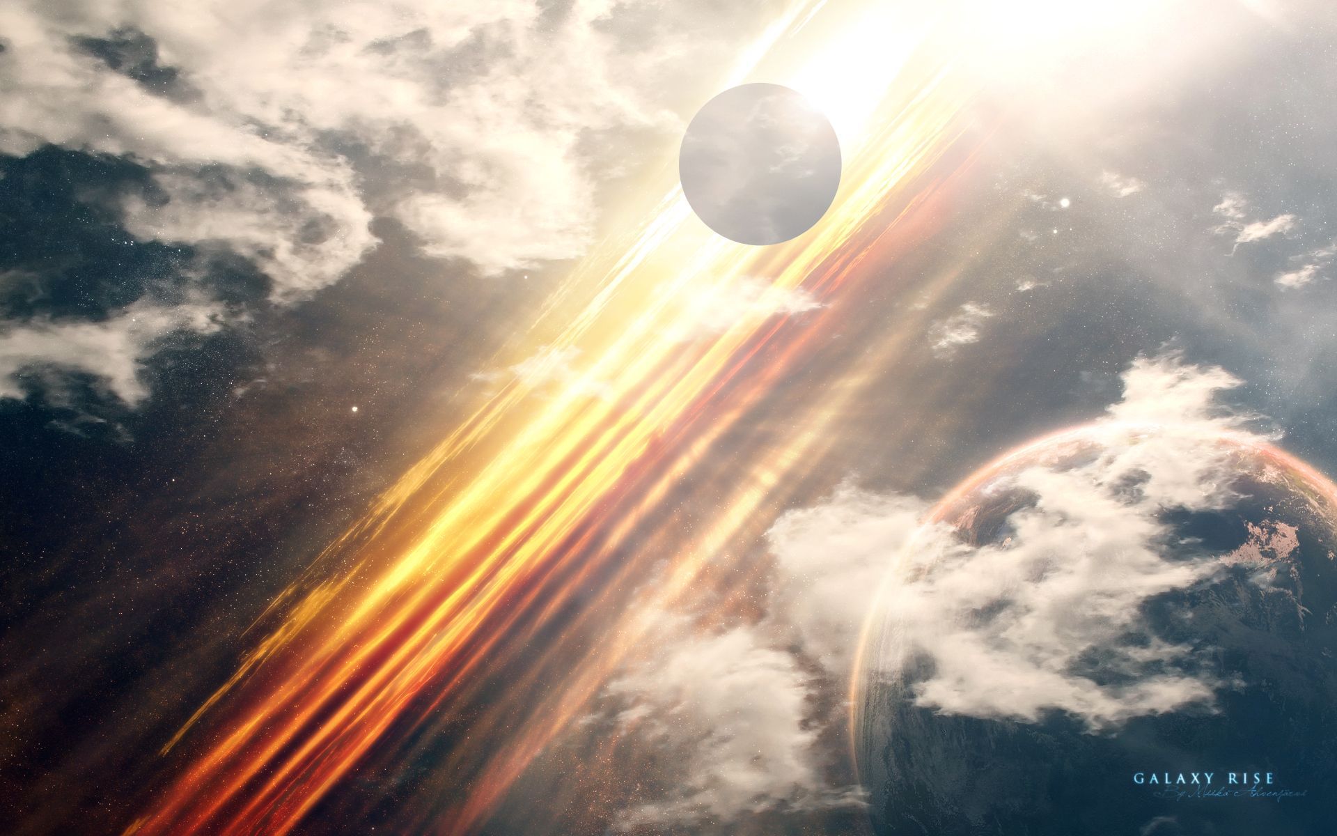 1920x1200 Celestial Blaze: HD Sci Fi Star And Planet Wallpaper By Miika Ahvenjarvi
