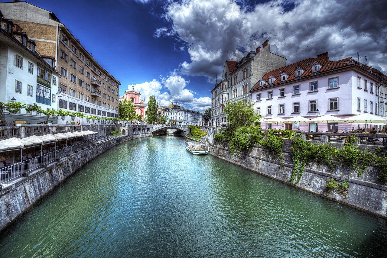 1280x854 Image Ljubljana Slovenia HDRI Canal Cities Clouds Houses
