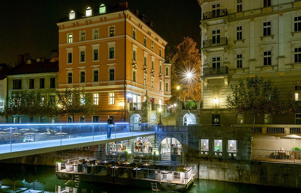 1280x821 Desktop Wallpaper Ljubljana Slovenia Bridges Night Street lights