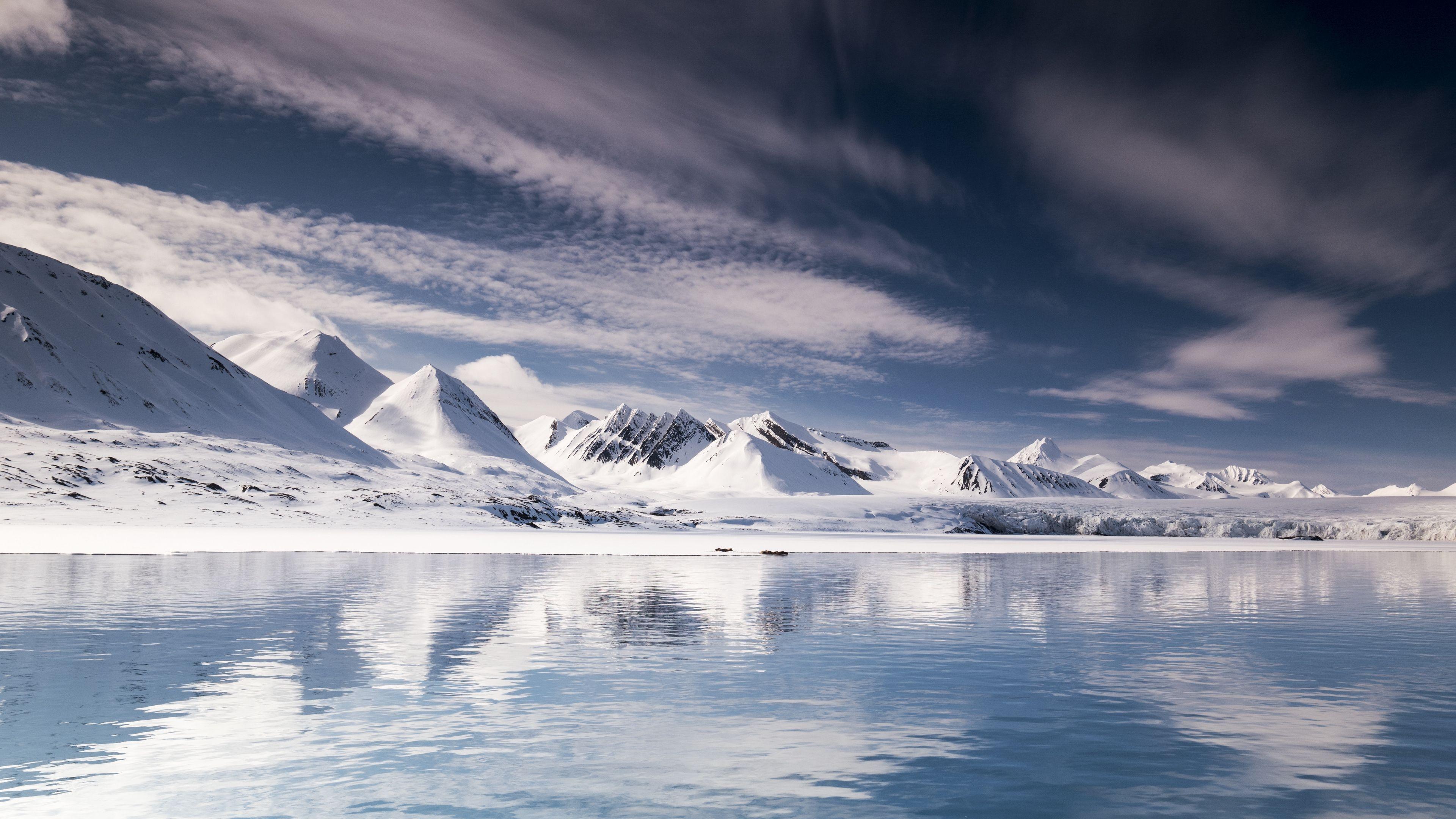 3840x2160 Download wallpaper 3840x2160 mountains, snow, lake, iceberg