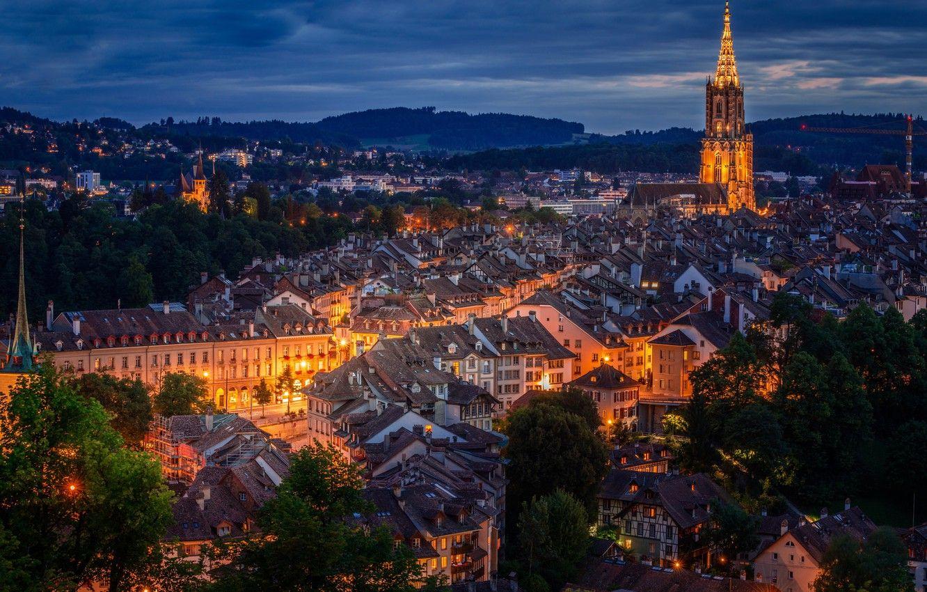 1332x850 Wallpaper Switzerland, panorama, night city, Switzerland, Bern