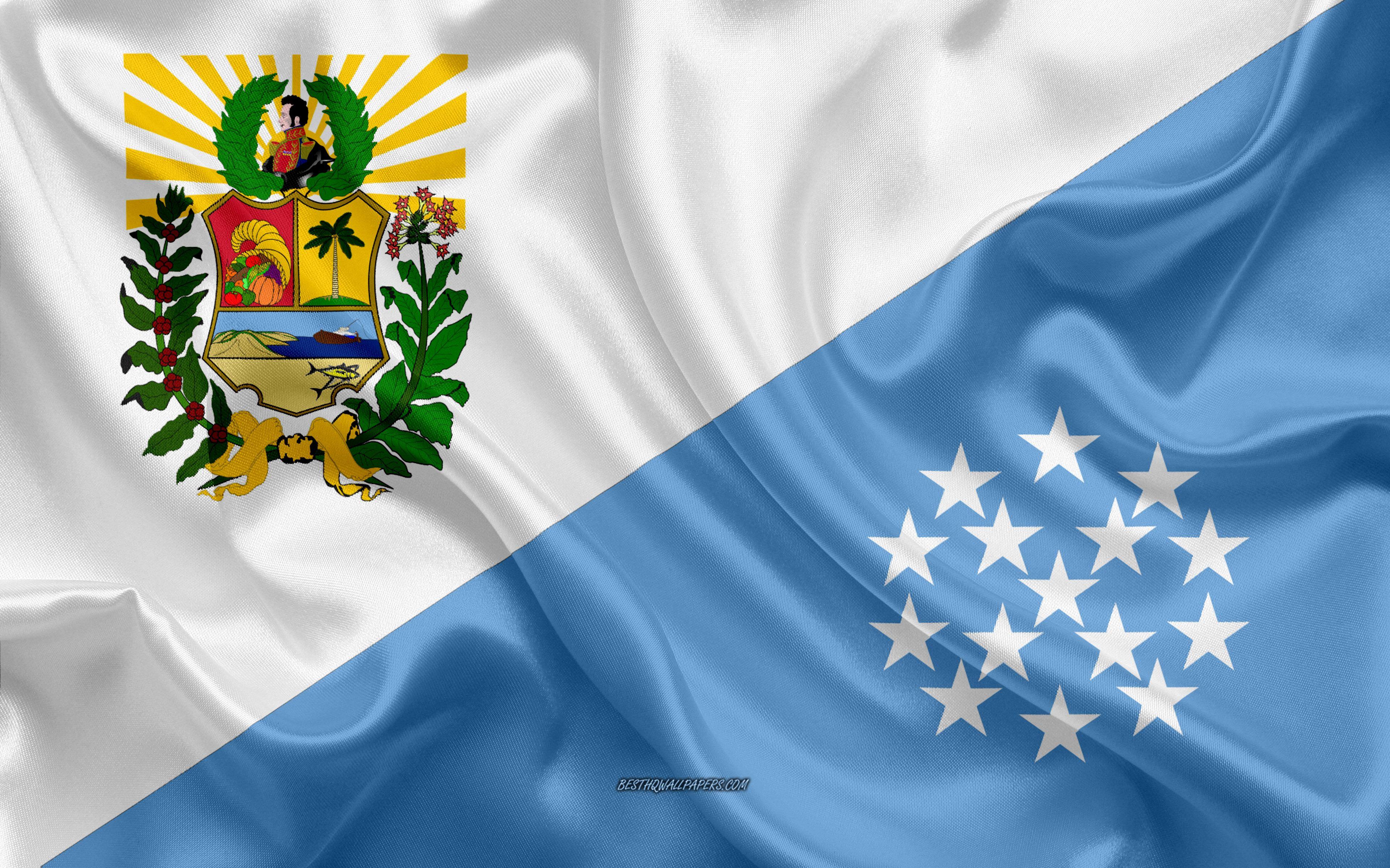 3840x2400 Download wallpaper Flag of Sucre State, 4k, silk flag, Venezuelan