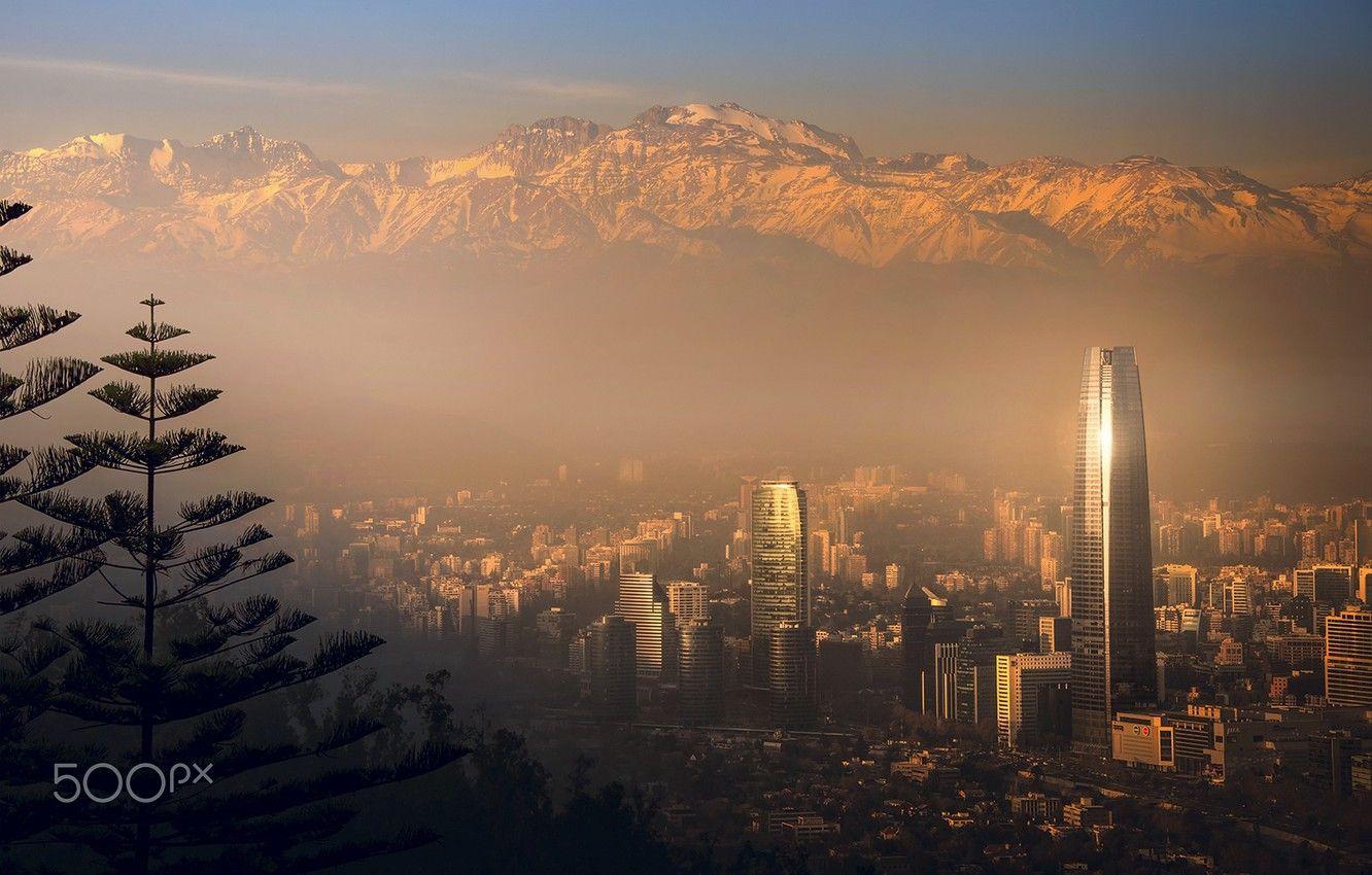 1332x850 Wallpaper light, mountains, the city, fog, haze, Chile, Santiago image for desktop, section город
