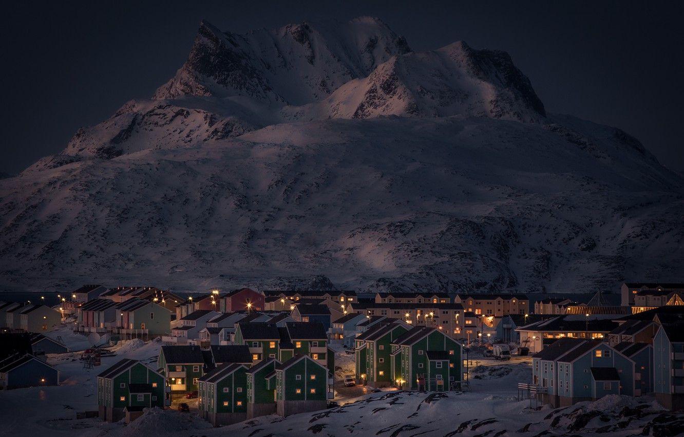 1332x850 Wallpaper winter, snow, mountains, night, lights, lake, home