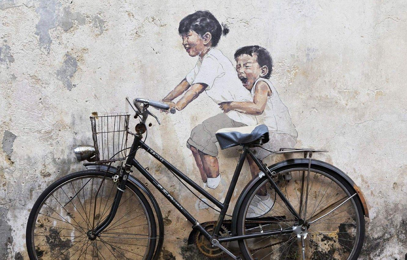 1332x850 Wallpaper bike, Malaysia, Penang, Georgetown, the picture on the wall image for desktop, section разное