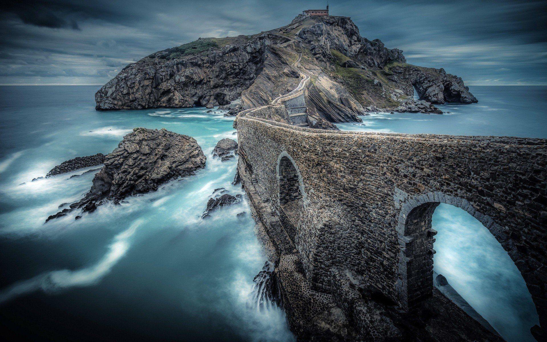 1920x1200 Spain, Sea, San Juan de Gaztelugatxe, HDR, Island, Clouds HD Wallpaper / Desktop and Mobile Image & Photo