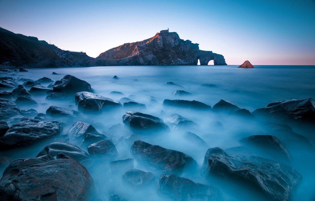 1332x850 Wallpaper sea, landscape, stones, rocks, Spain, Gaztelugatxe's San
