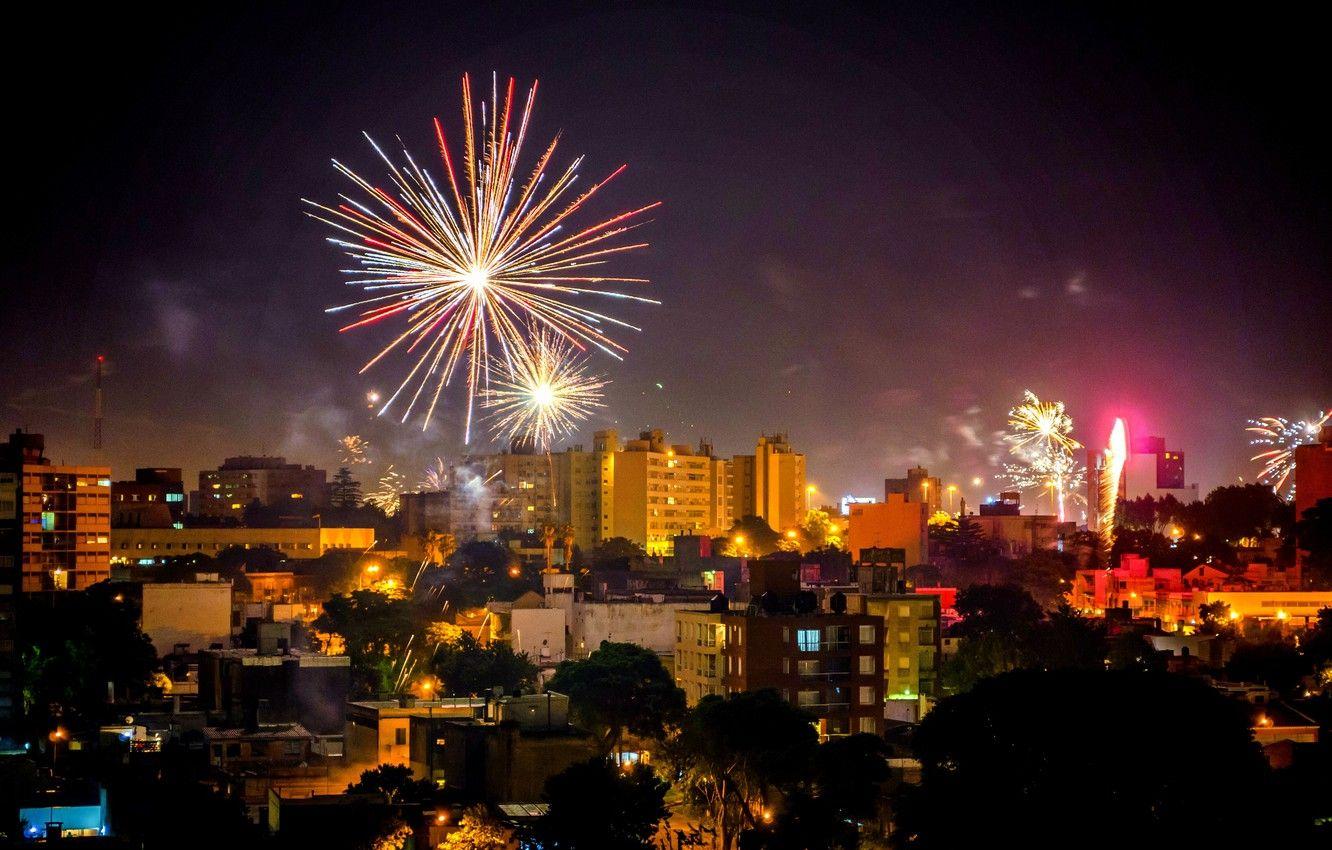 1332x850 Wallpaper night, salute, night, fireworks, Uruguay, Uruguay