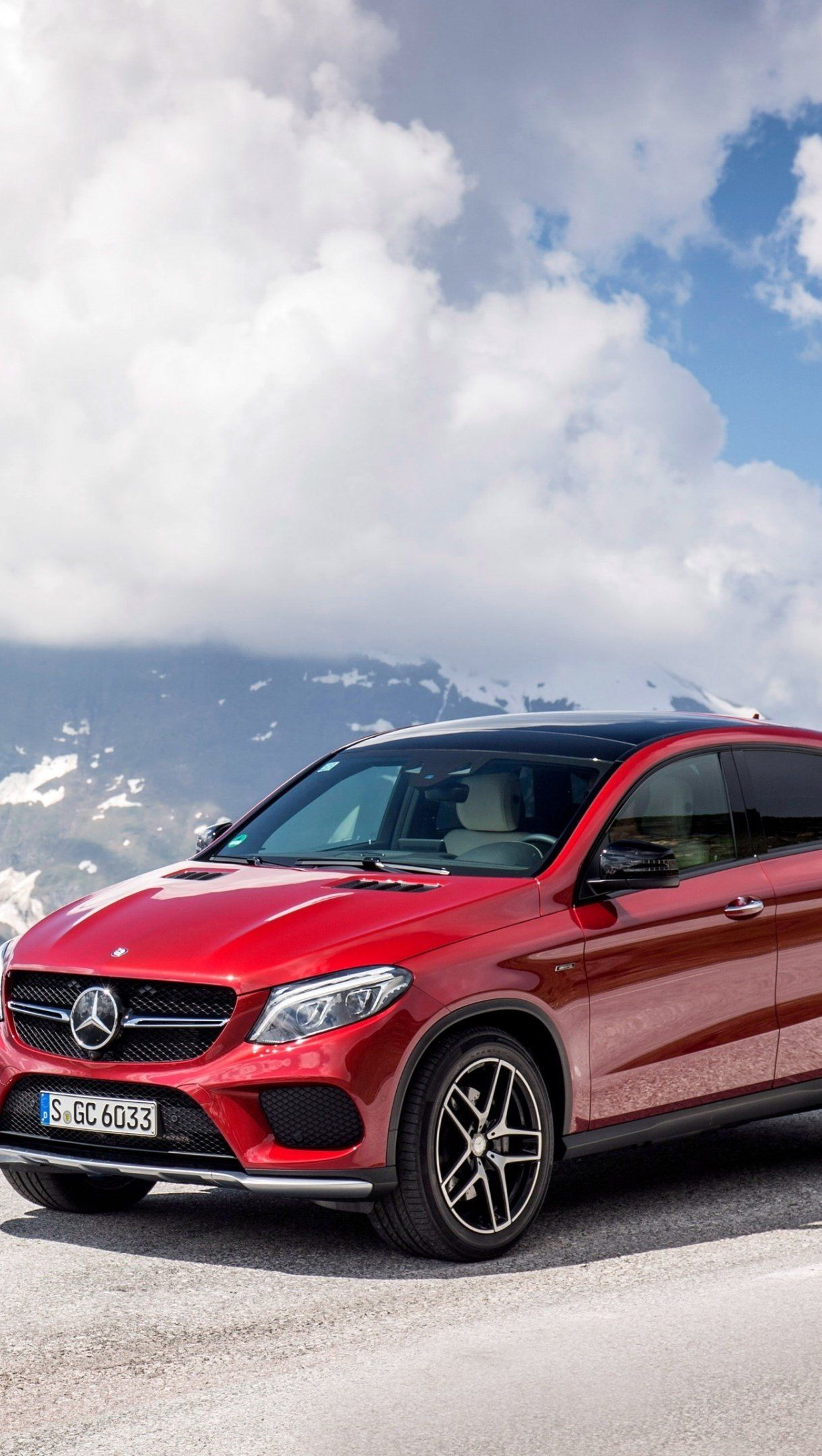 1220x2160 Mercedes Benz GLE 450 AMG Red in mountains Wallpaper 4k for iPhone and Mobile Phone