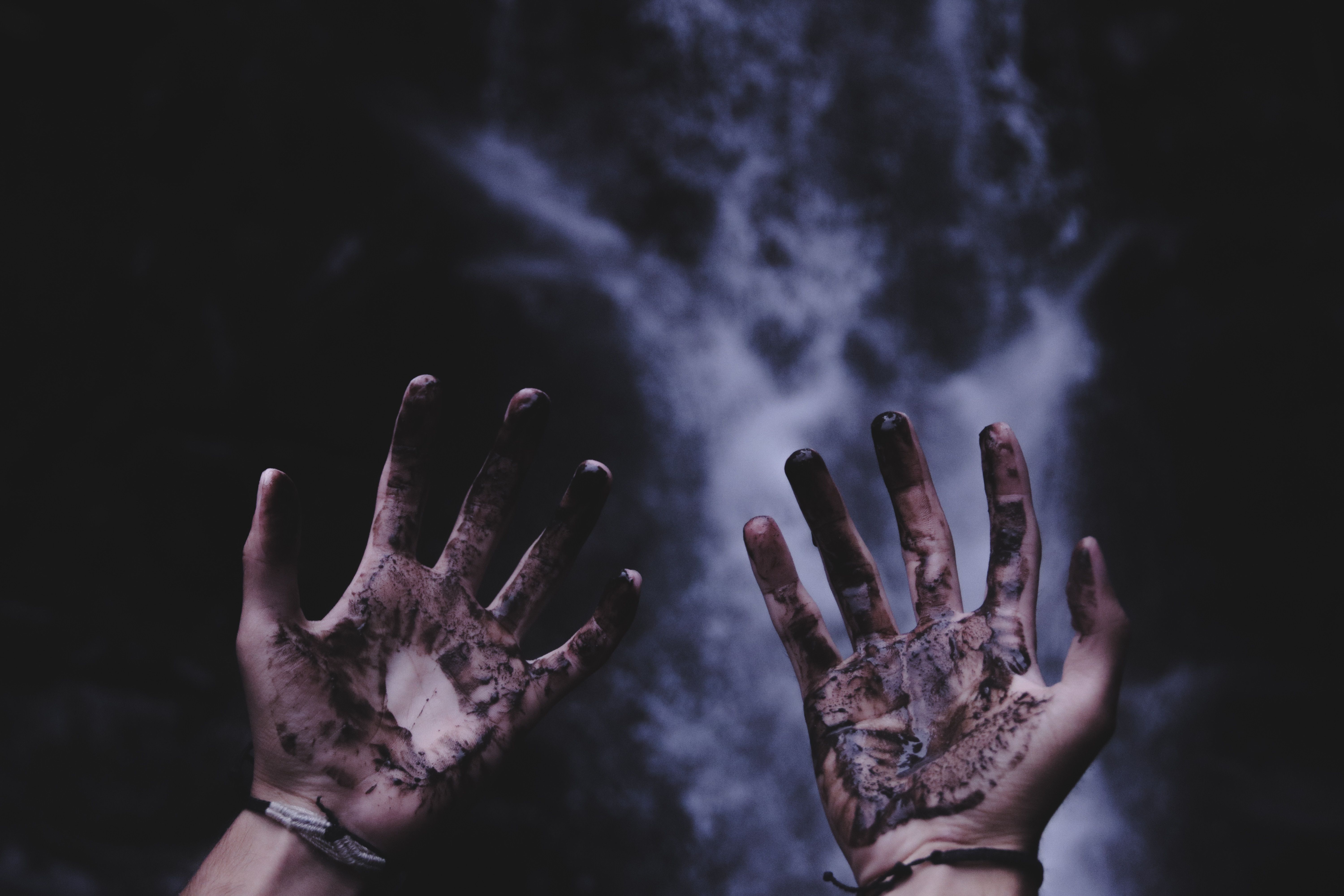 6000x4000 moody, rock, scared, bracelet, water, hands, mood, Creative Commons image, black paint on hands, sacrifice, hand, dark, dirty hands, dirty, fingers, nature, dirt, black hands, halloween, waterfall, discover, HD Wallpaper