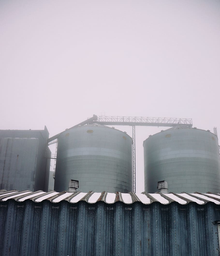 910x1057 HD wallpaper: factory, building, refinery, fog, snow, story