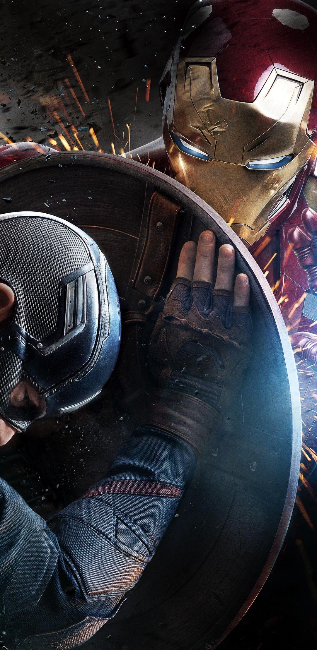 1082x2221 Captain America: Civil War Phone Wallpaper. Iron man vs captain