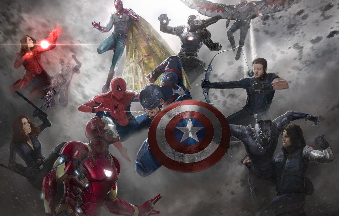 1332x850 Photo Wallpaper Vision, Captain America, Spider Man