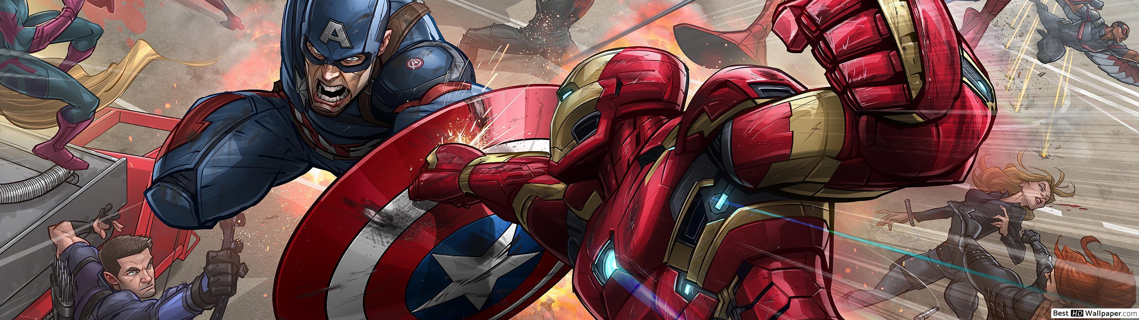 3840x1080 Iron Man Vs Captain America HD wallpaper download