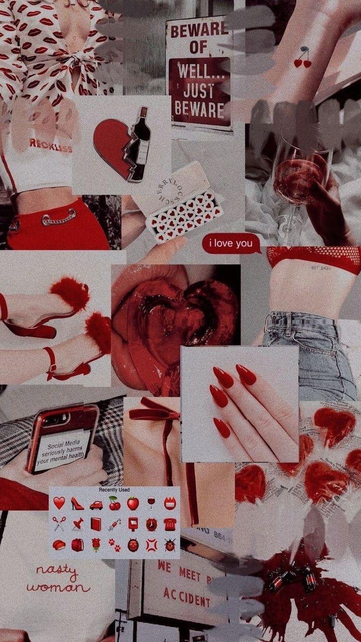 Red Aesthetic Collage Desktop Wallpaper
