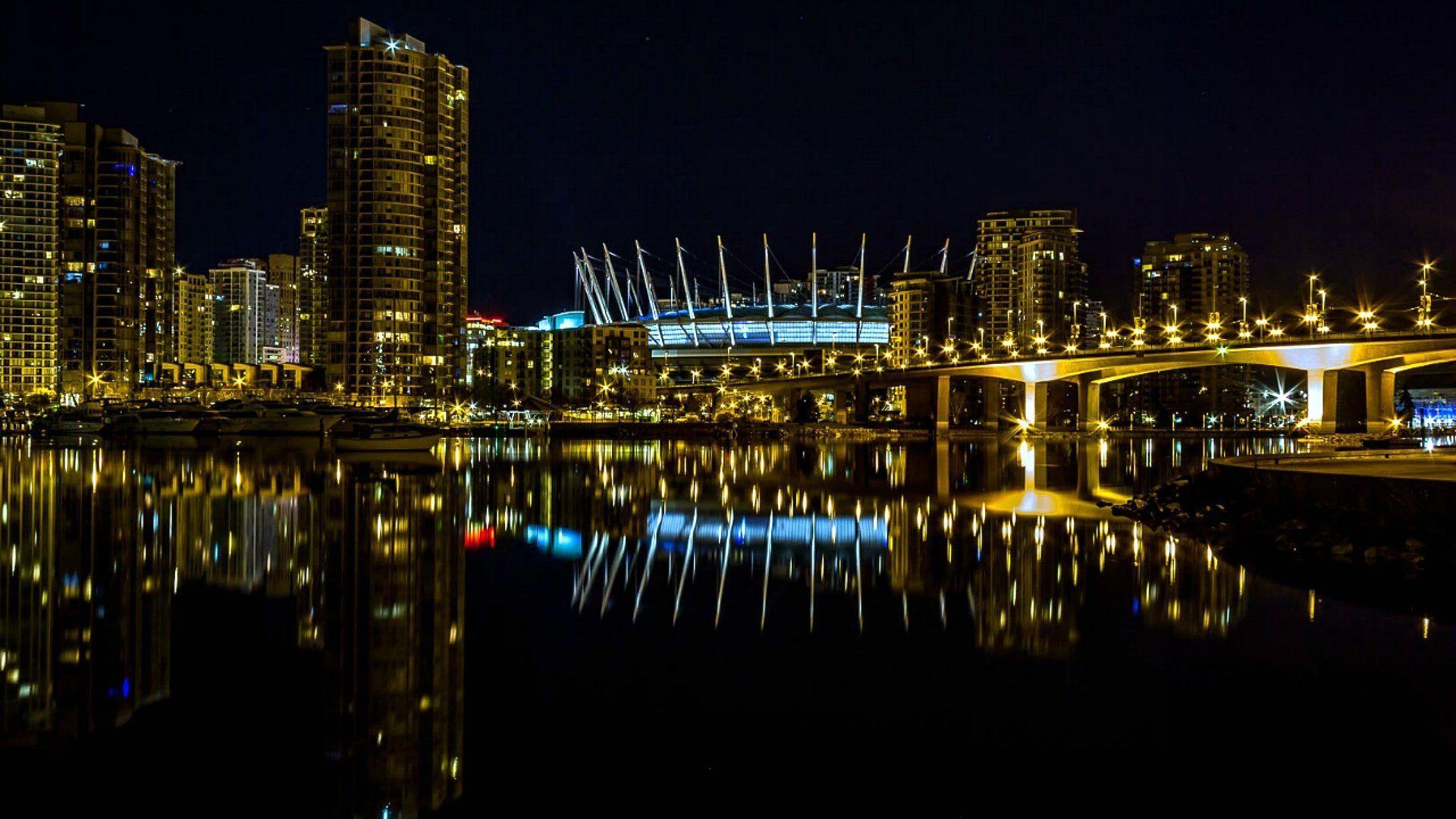 1920x1080 Nightscape Vancouver Nighttime Cityscape Reflection