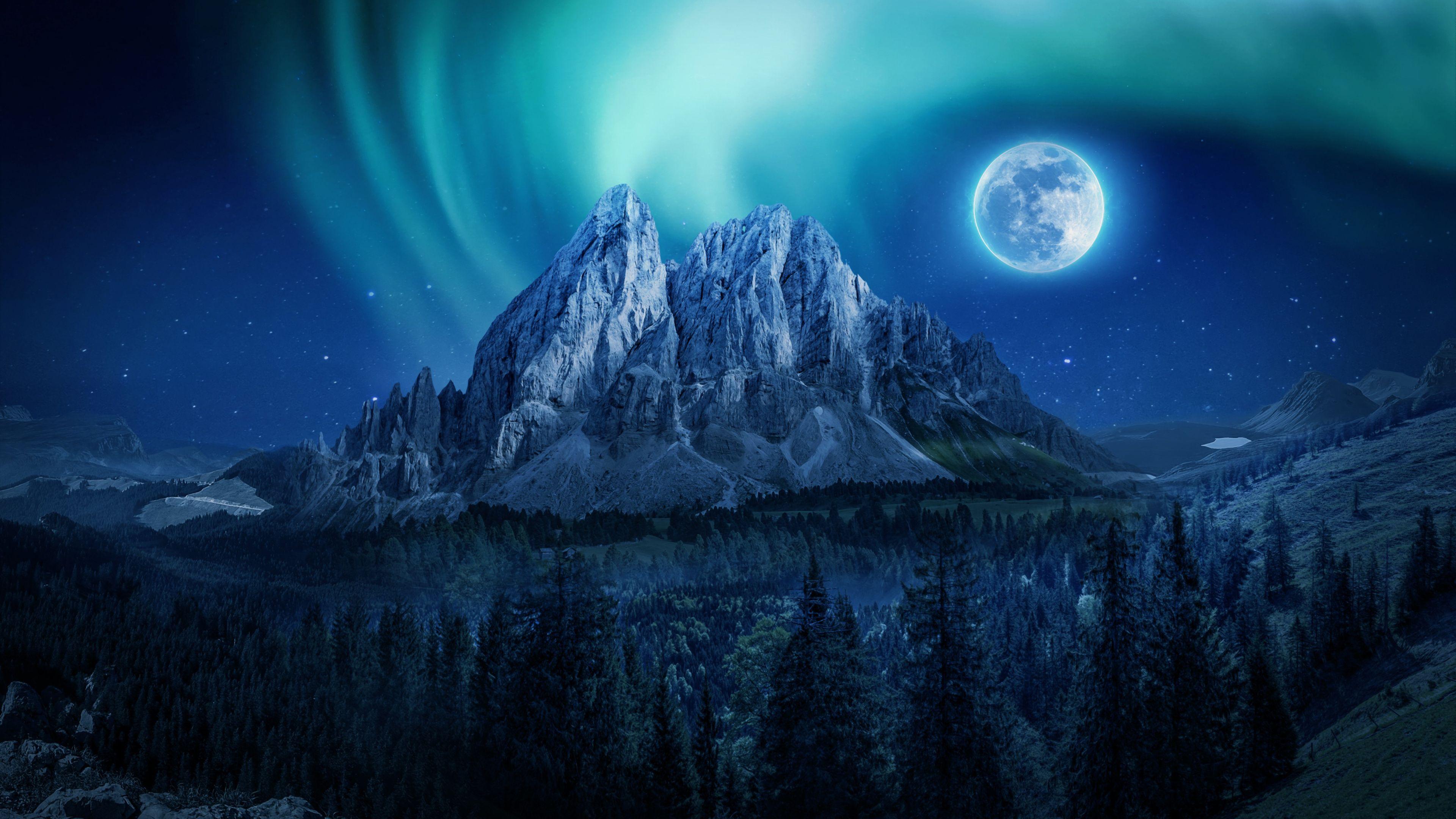 3840x2160 Mountain Moon Nightscape 4K Wallpaper