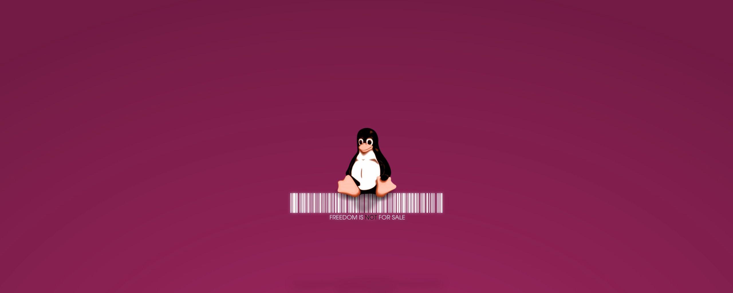 2560x1024 Download wallpaper 2560x1024 linux, tux, penguin, logo, barcode