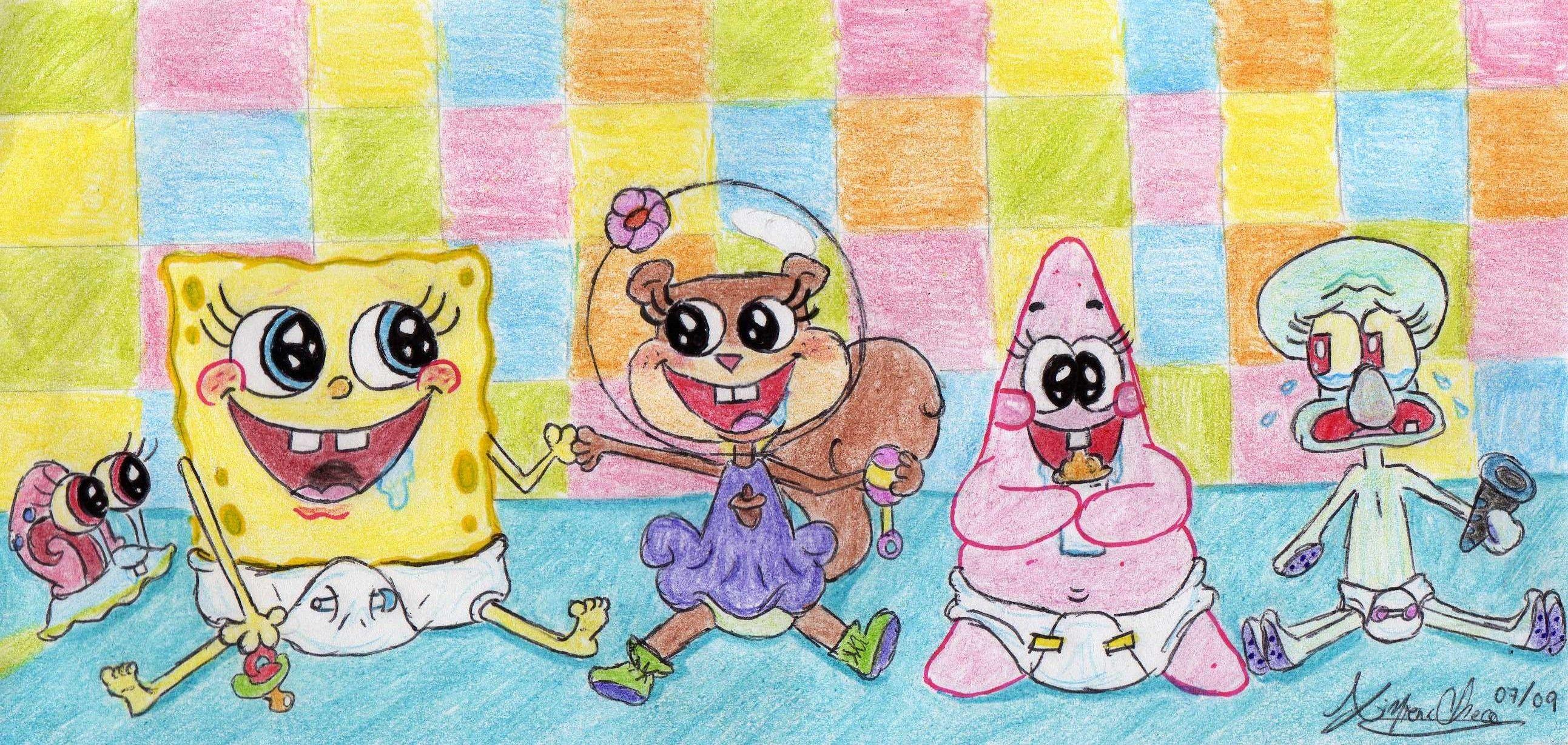 2585x1229 Spongebob and Patrick Wallpaper