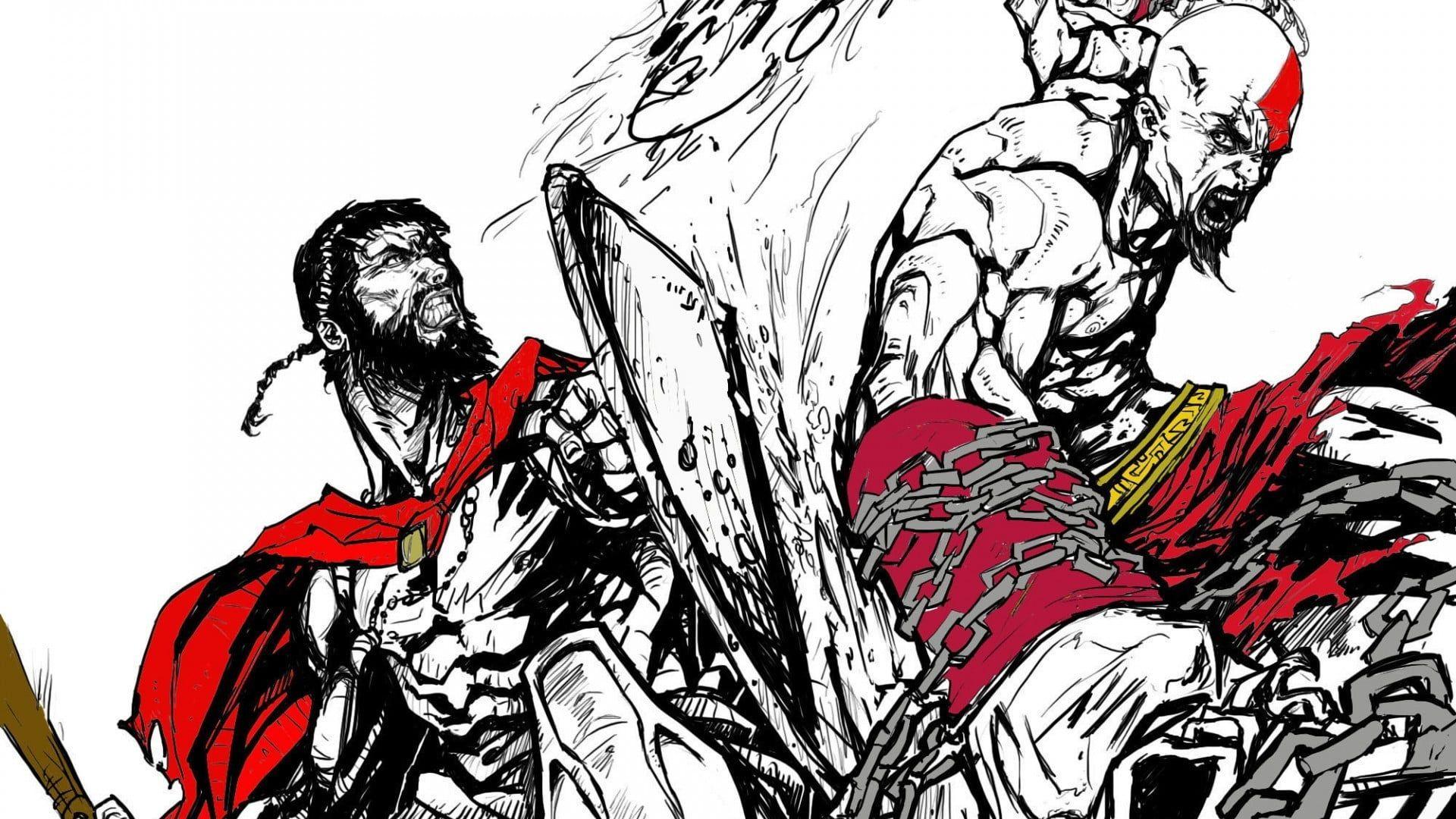 1920x1080 Kratos cartoon illustration, comics, Leonidas, Kratos HD