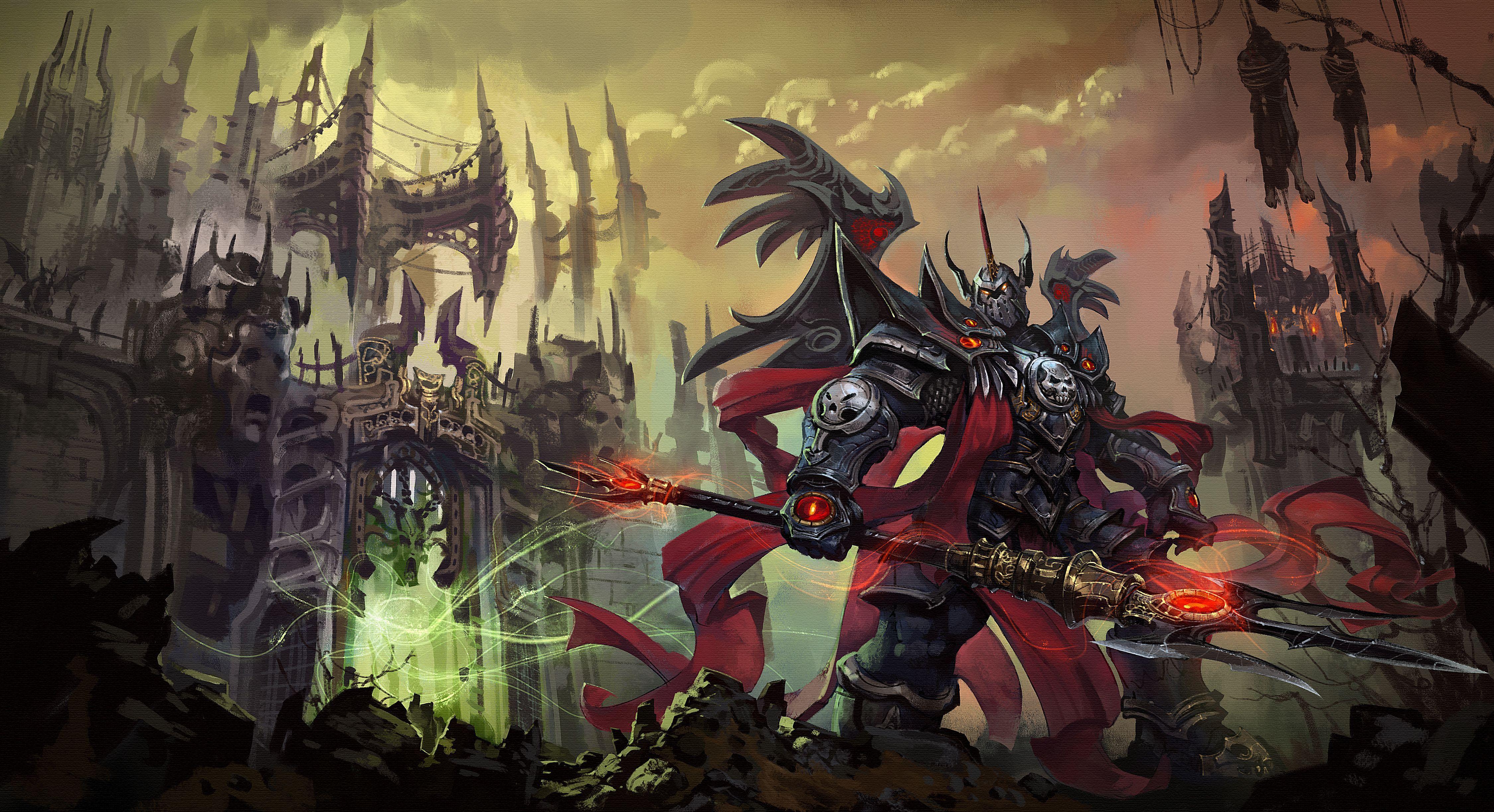 4500x2447 Warhammer 40000 Warrior Armor Trident Fantasy Games wallpaper