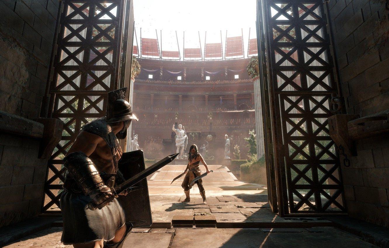 1332x850 Wallpaper weapons, gate, arena, Colosseum, gladiators, Ryse: Son
