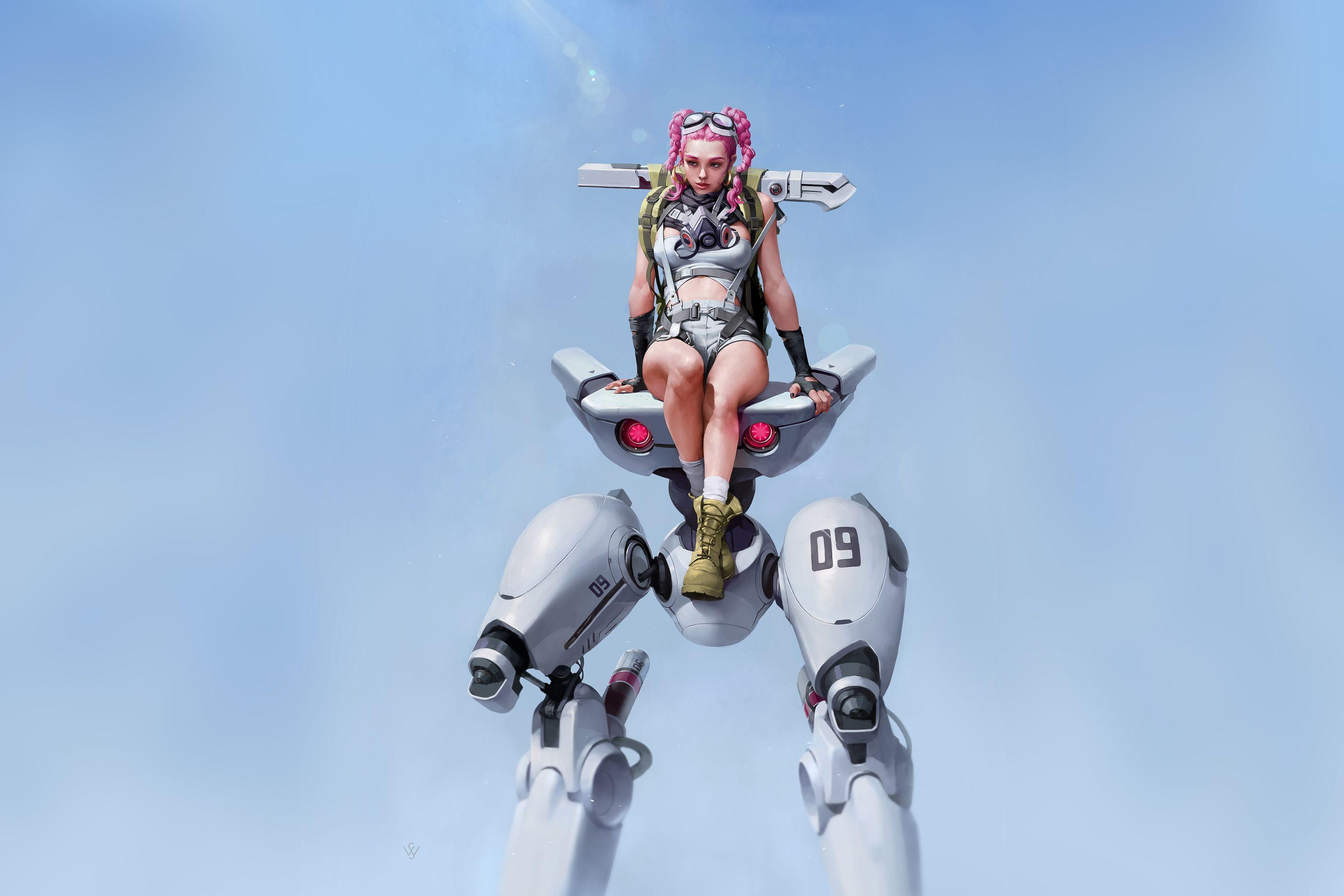 3000x2001 Braided Pink Hair Cyberpunk Robot Girl 4k 3000x2001
