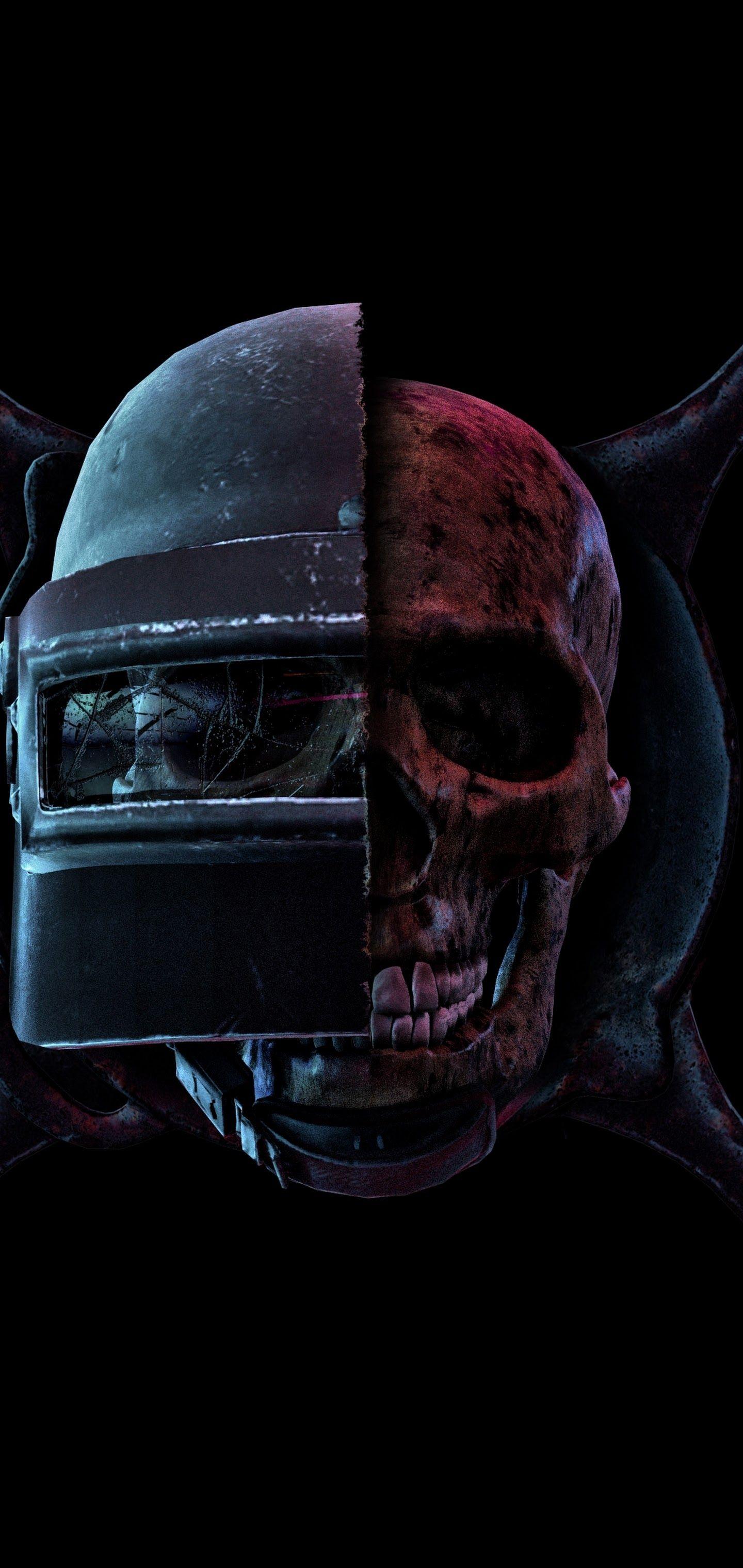 1440x3040 PUBG Skull Helmet Frying Pan PlayerUnknown's Battlegrounds 4K Wallpaper