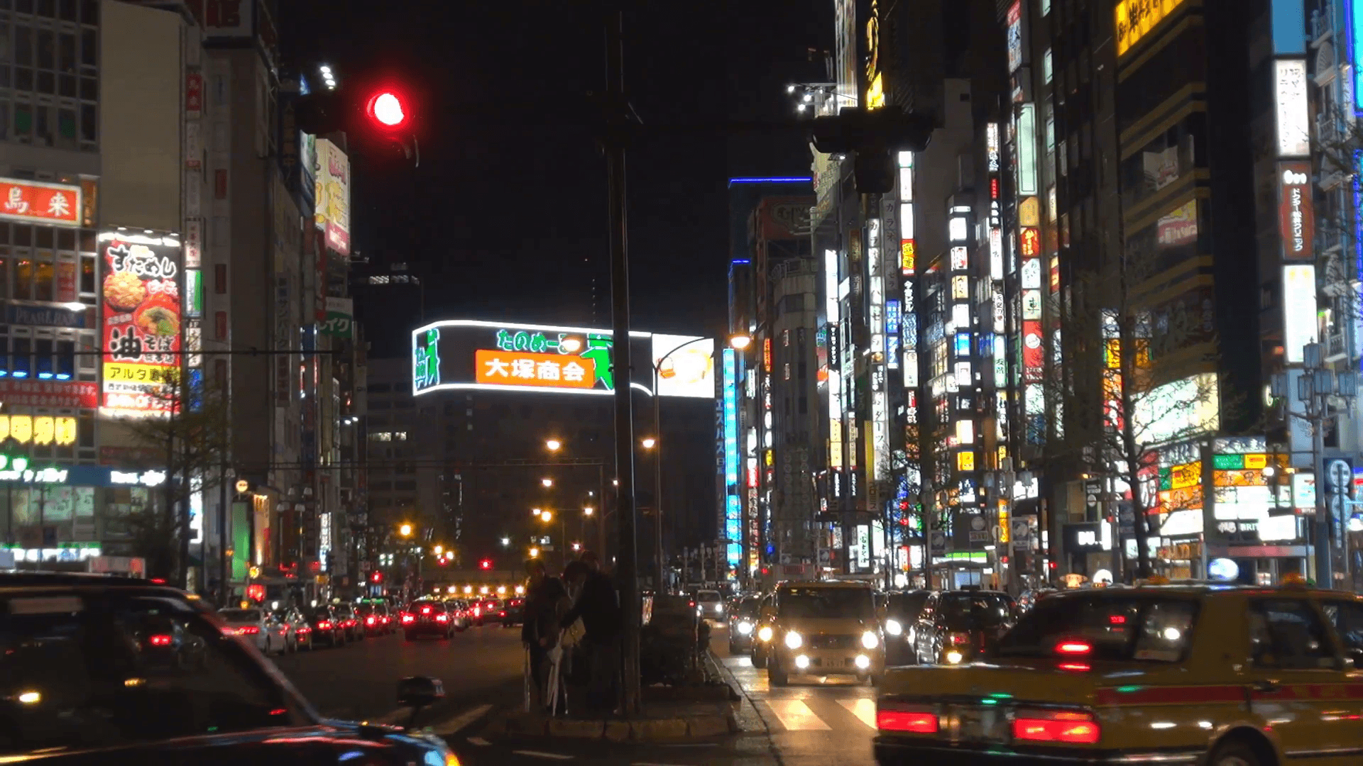 1920x1080 Traffic street Shinjuku area neon sign advertising Tokyo downtown