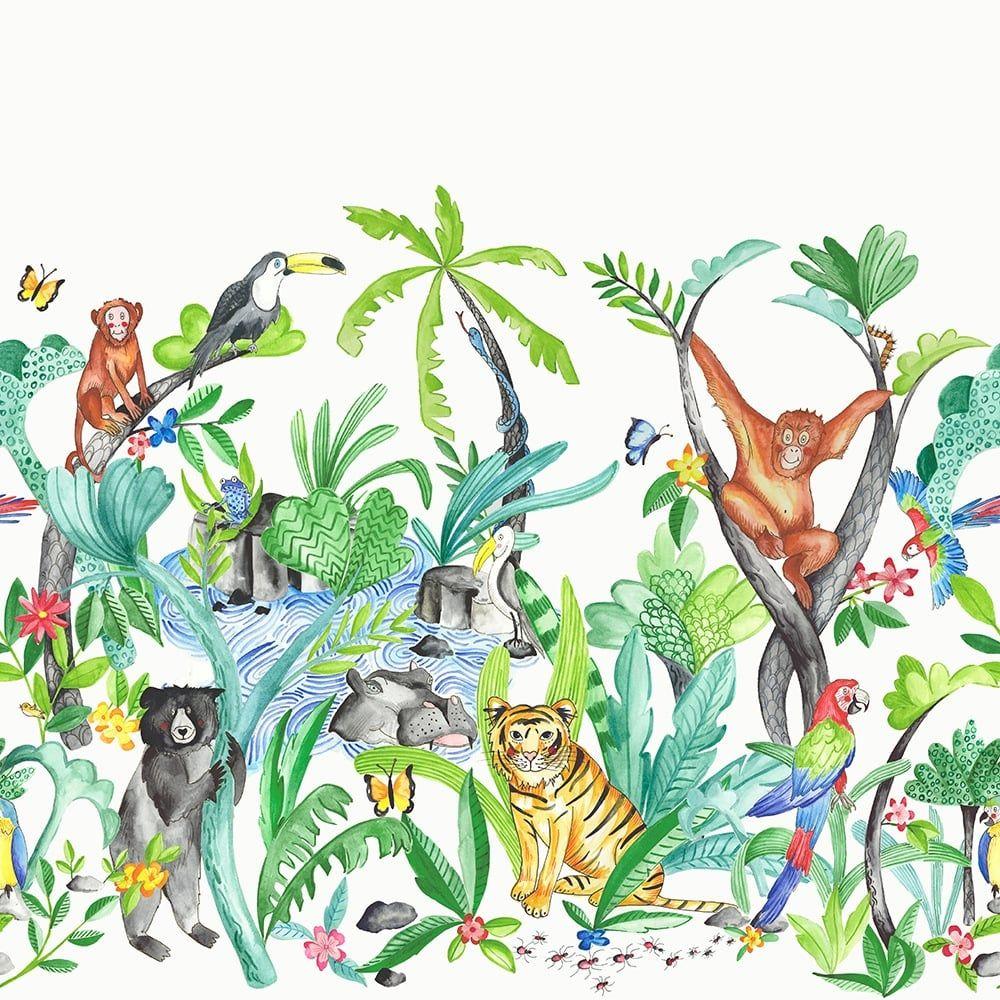 1000x1000 Arthouse Jungle Mania Animal Pattern Wallpaper Childrens Cartoon