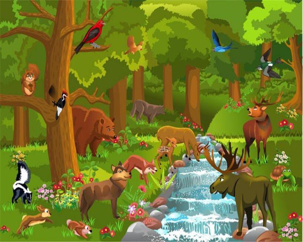 1000x800 Custom 3D wallpaper Cartoon forest animal green children room