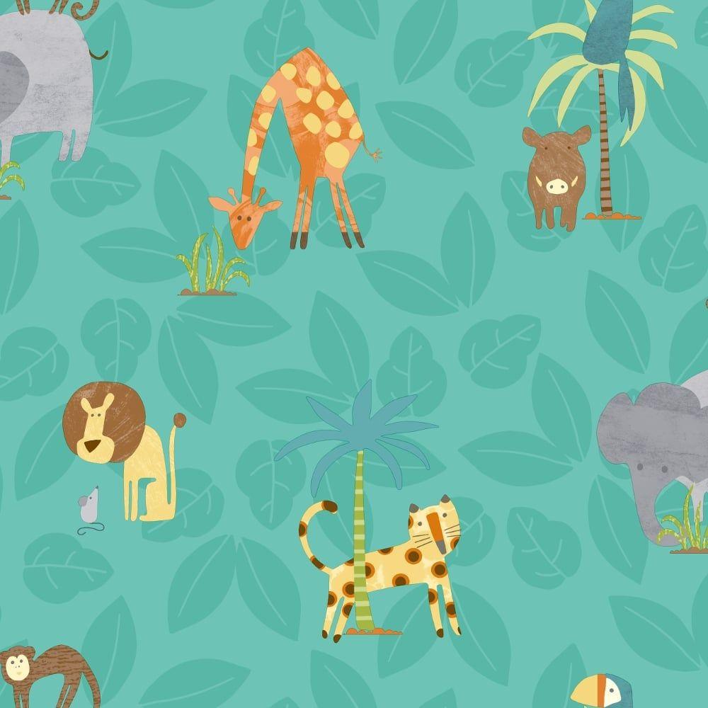 1000x1000 Holden Jungle Friends Childrens Animal Wallpaper Lion Monkey Kids