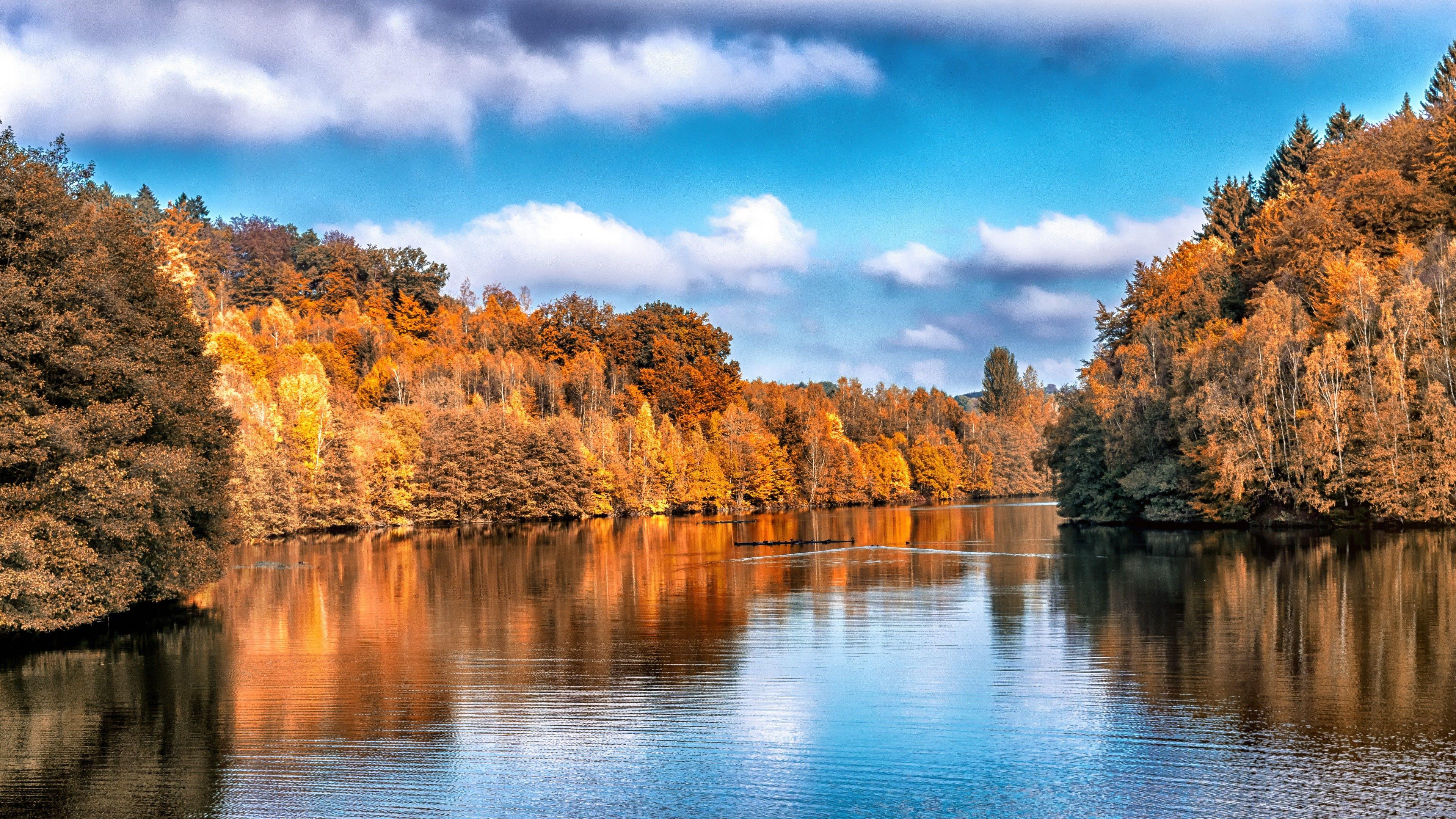 3840x2160 Wallpaper Autumn, lake, forest, 5k, Nature
