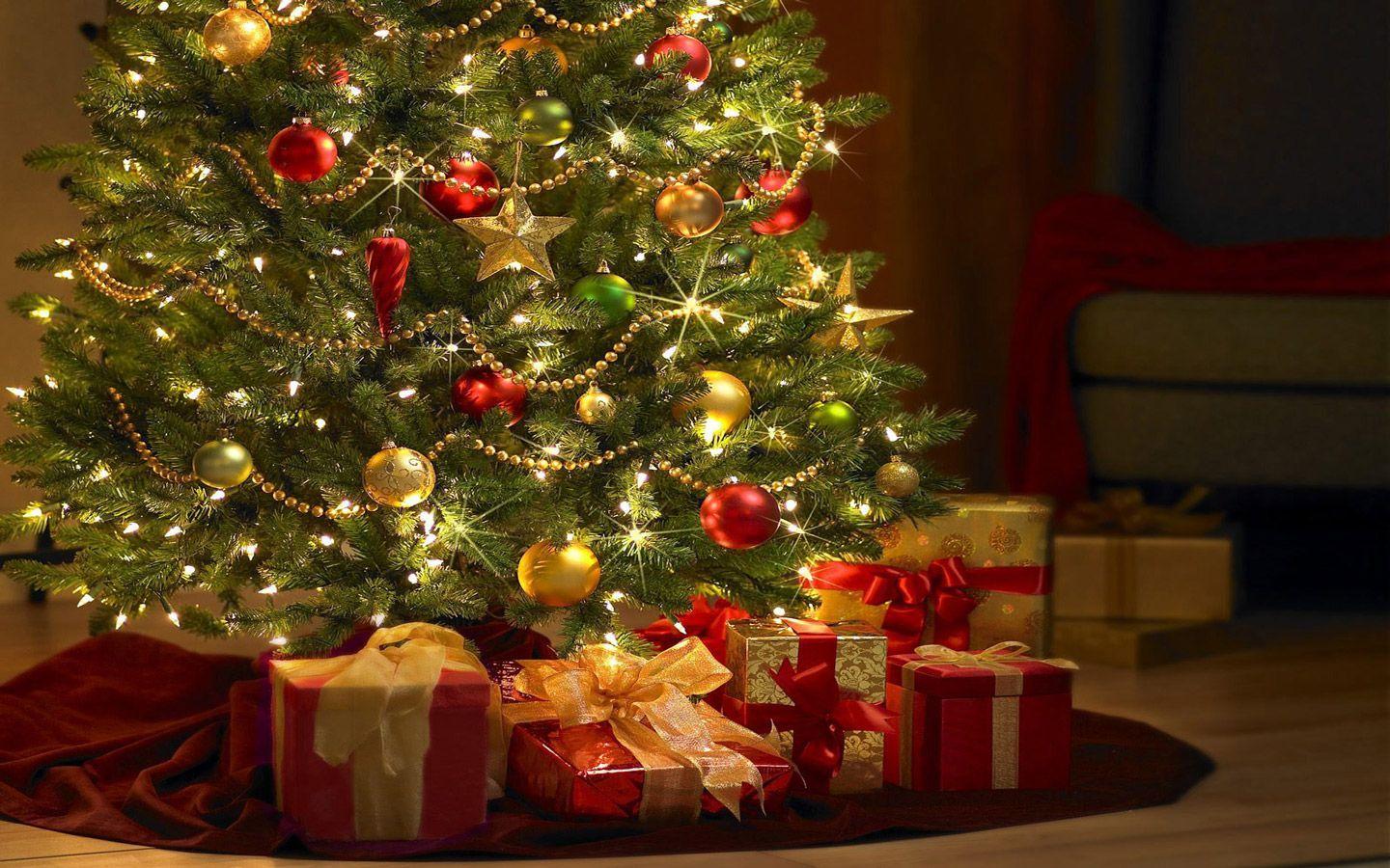 1440x900 b>Christmas</b> Tree With Gifts, computer desktop wallpaper, <b