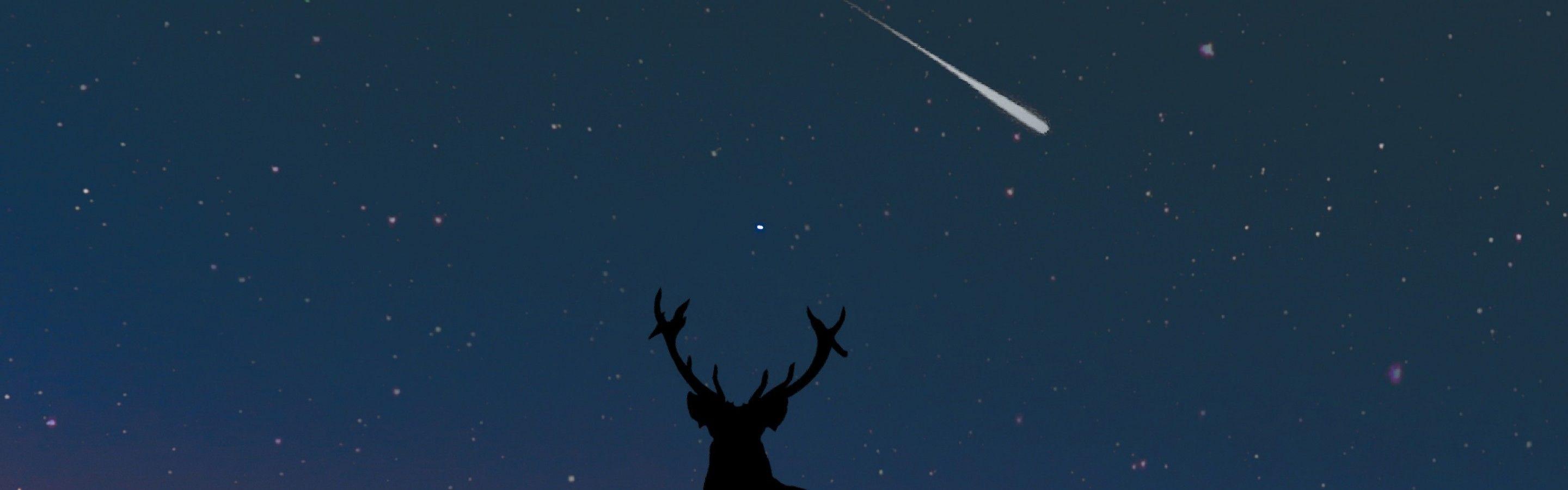 2880x900 Wallpaper Deer, Silhouette, Twilight, Moon, Hill 2880x900