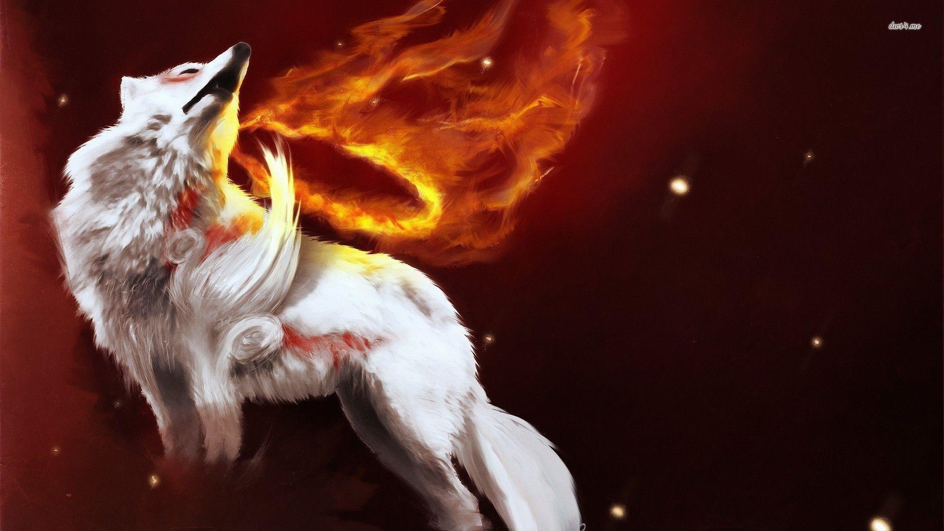 1920x1080 Fire Wolf Wallpaper