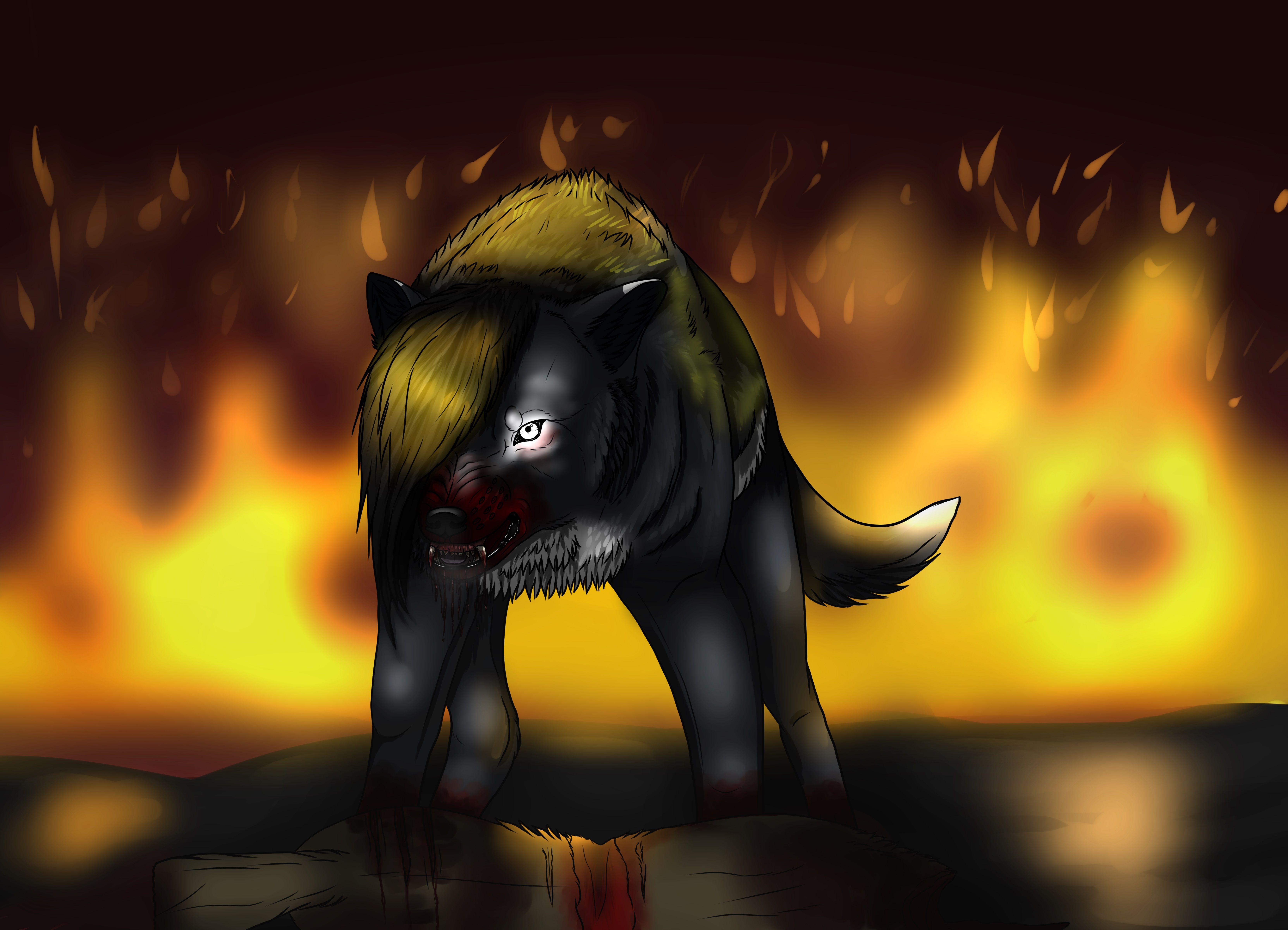 6650x4800 Picture Wolves Fantasy Fire Magical animals Vector 6650x4800