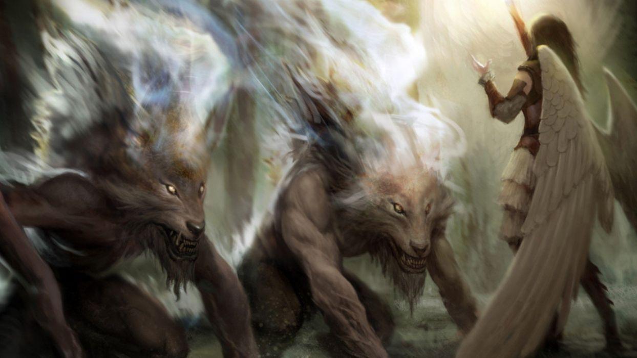 1244x700 Angels Magic: The Gathering fantasy art artwork werewolves
