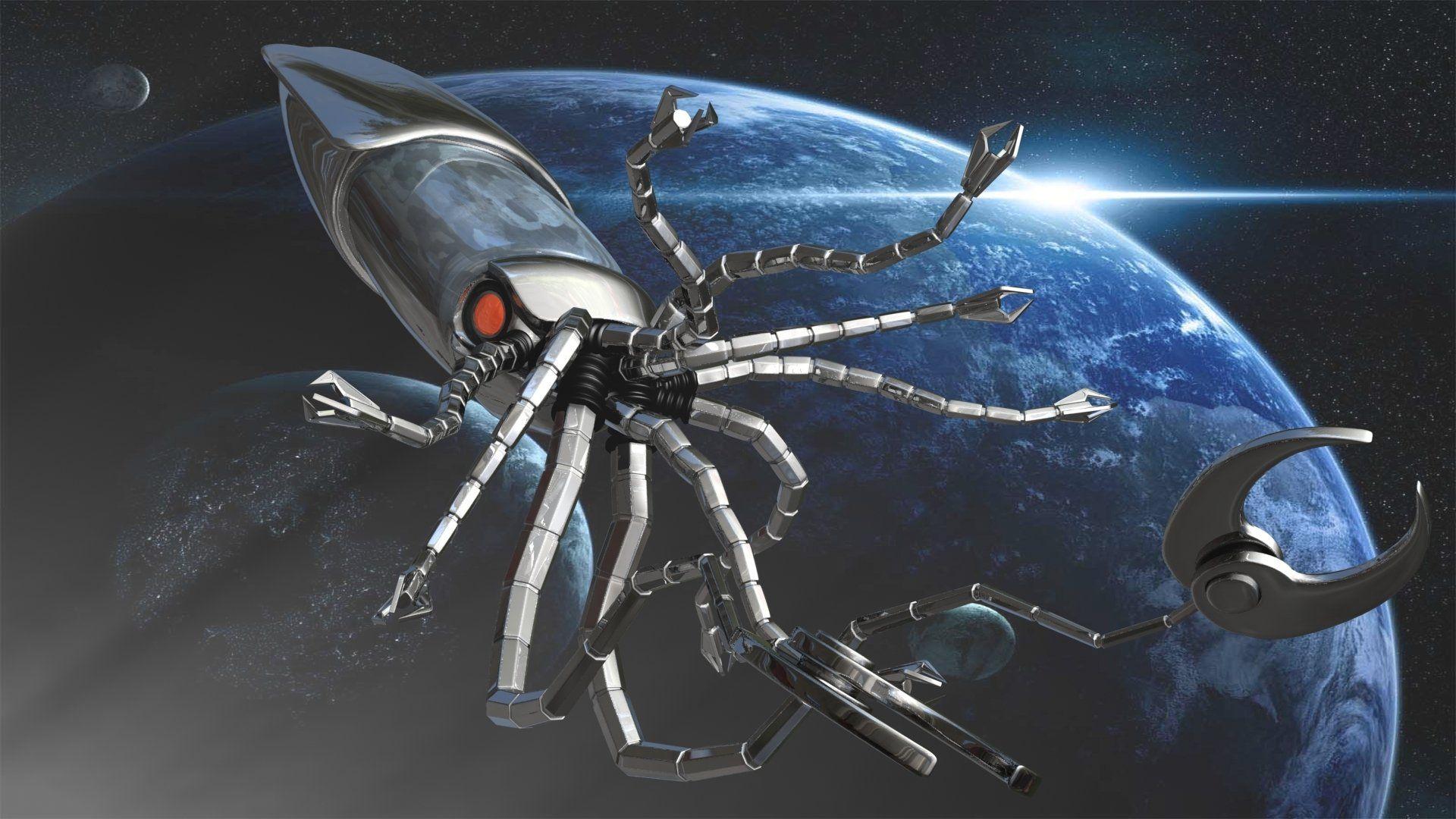 1920x1080 Robot Squid 3D HD Wallpaper