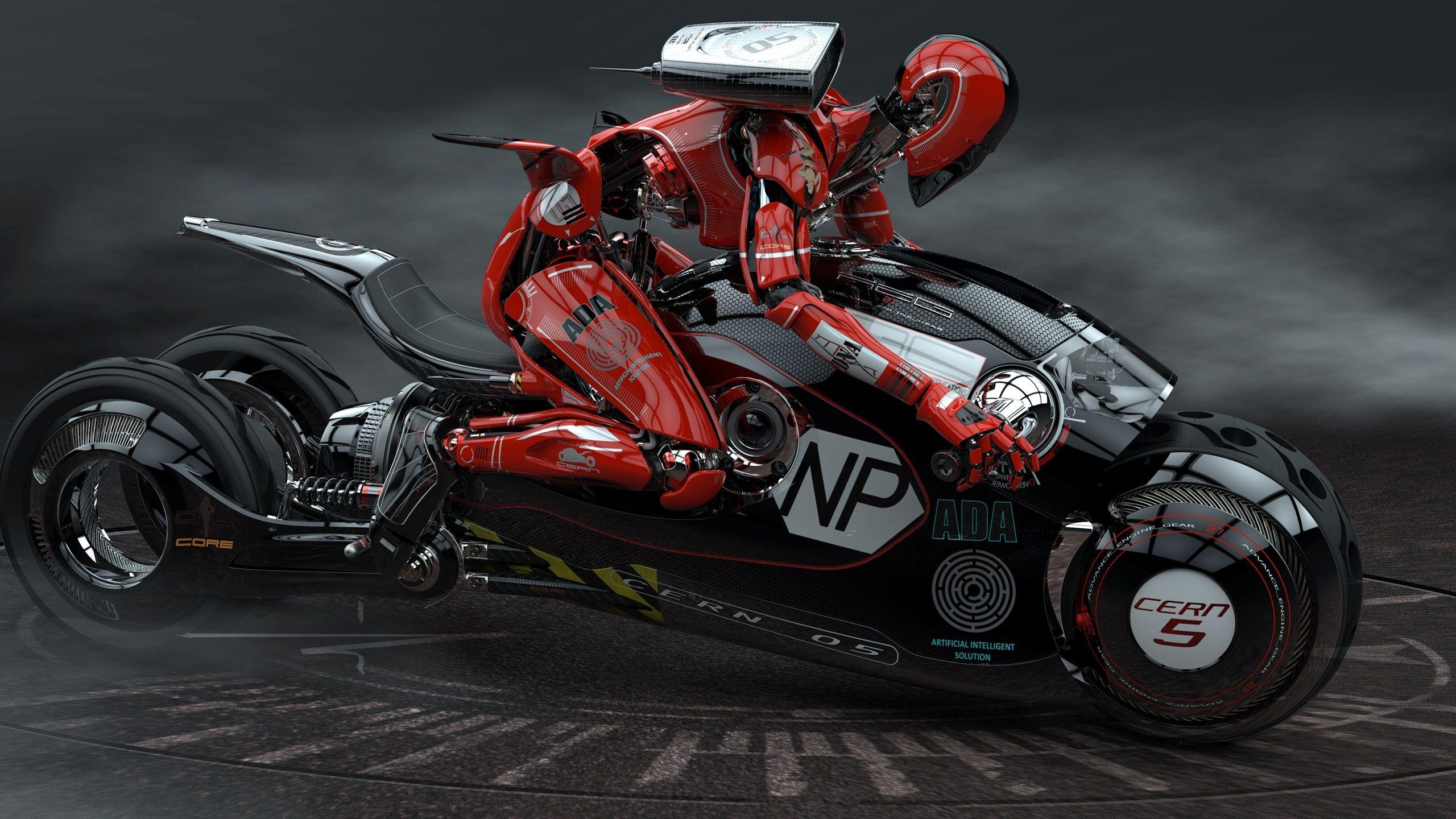 2560x1440 3D design, bike robot racer wallpaperd and abstract