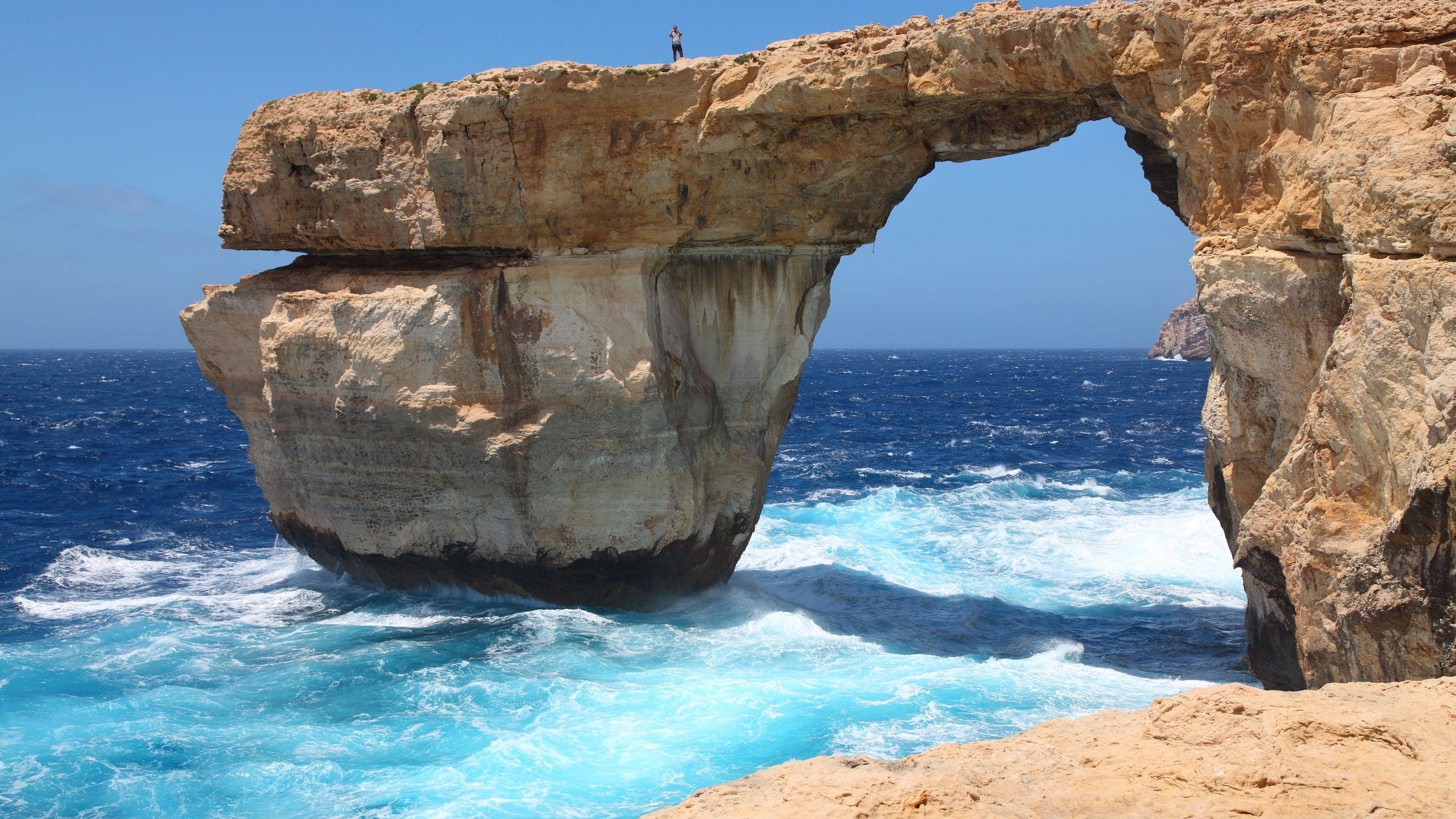 3840x2160 Wallpaper Island of Malta, Azure Window, sea, coast, waves