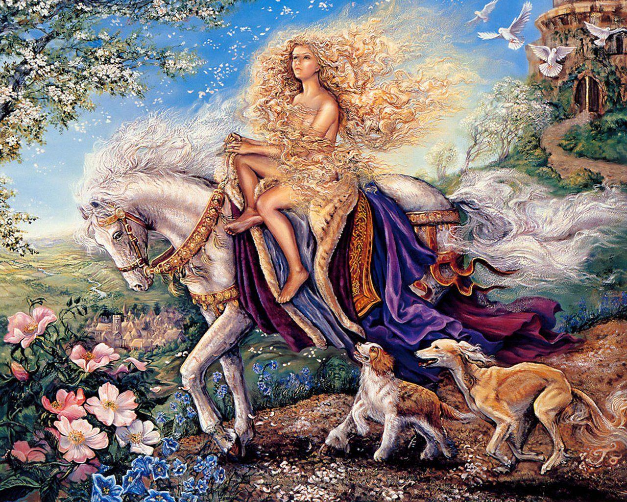 1280x1024 Free download Spring Fairy on White Horse Wallpaper HD Wallpaper