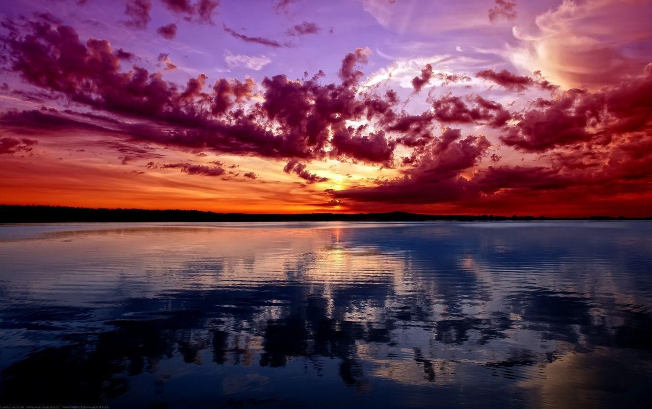 Hình nền 1280x804 Purple Clouds Ocean & Sunset.  Đại dương Mây Tím