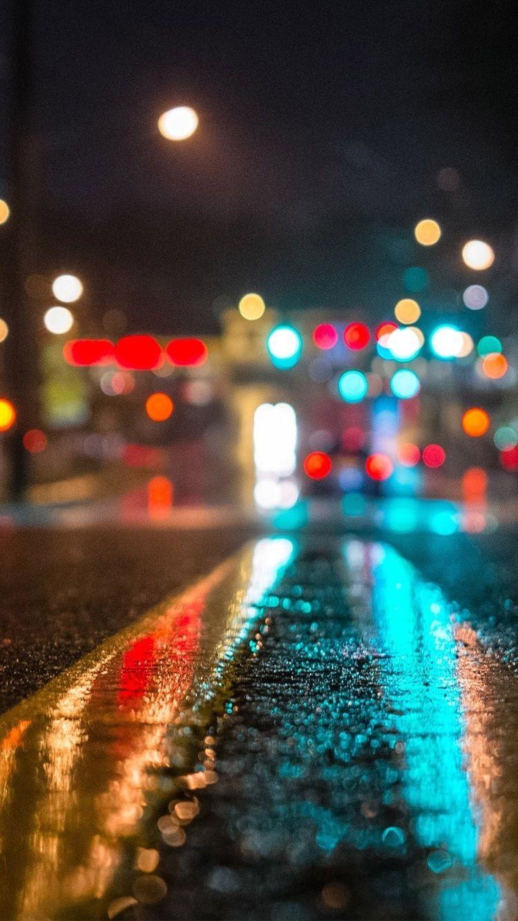 750x1334 Wet Road, City, Lights 750x1334 IPhone 8 7 6 6S Wallpaper