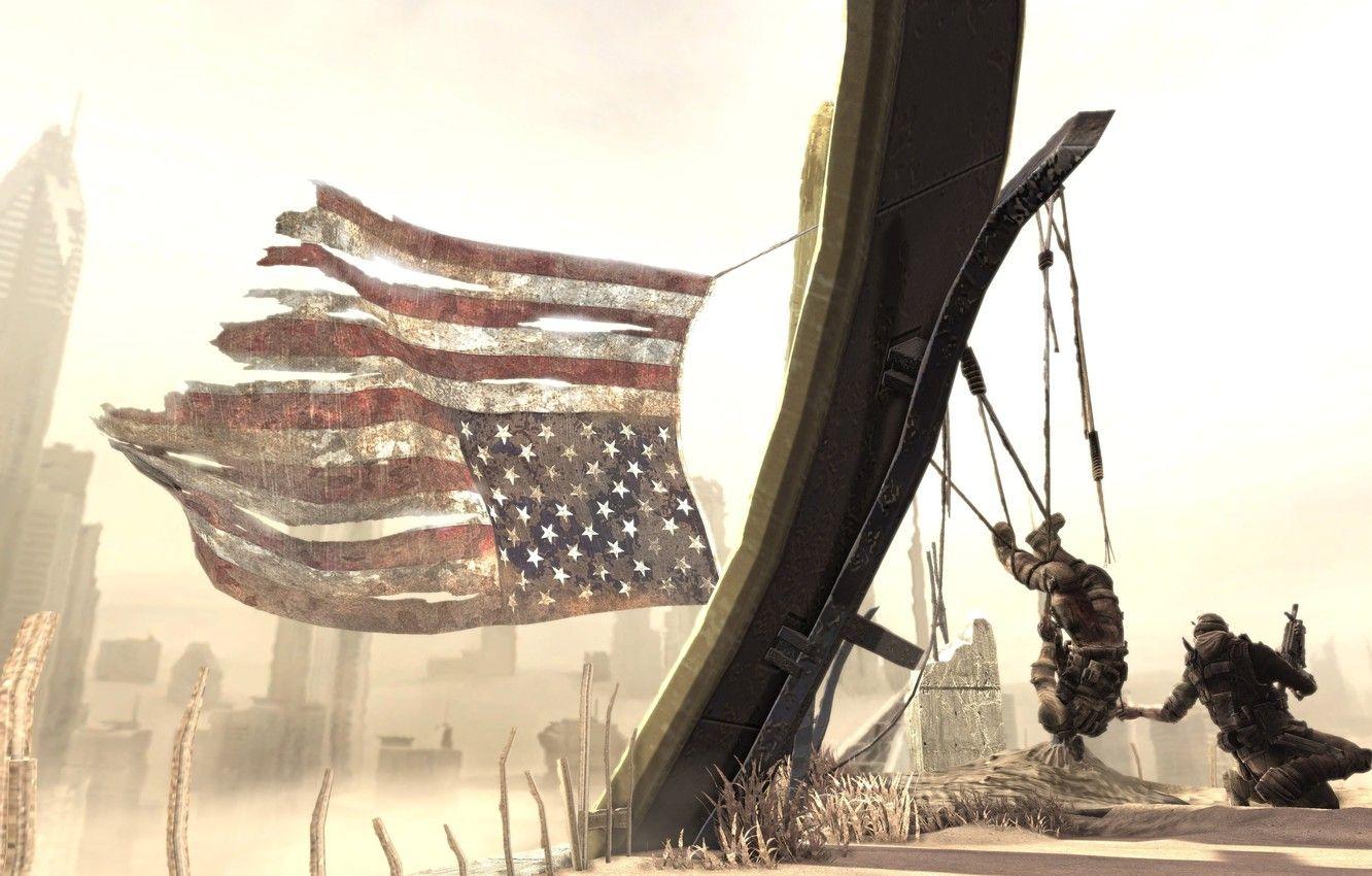 1332x850 Wallpaper sand, soldiers, American flag, Spec Ops:The Line image